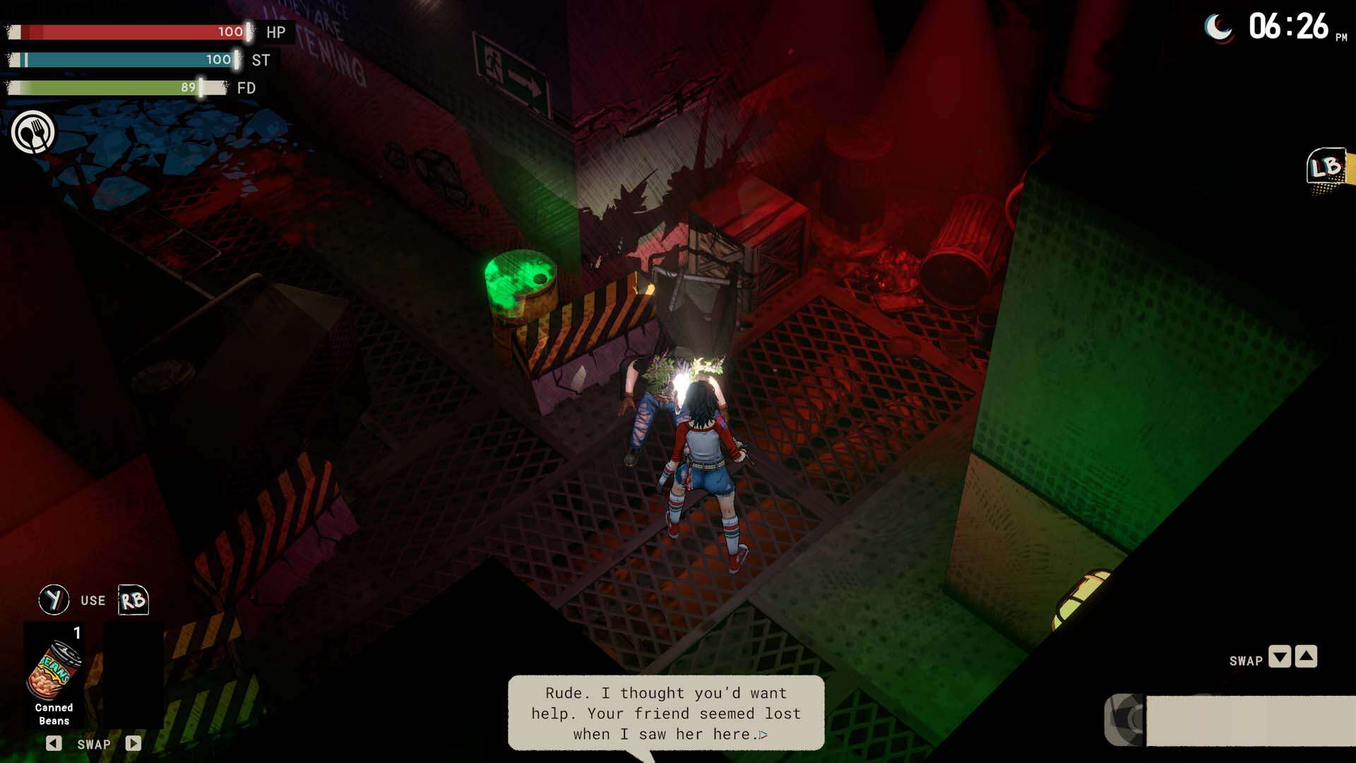 Elena talking to Adam with a misaligned text box in I Hate This Place.