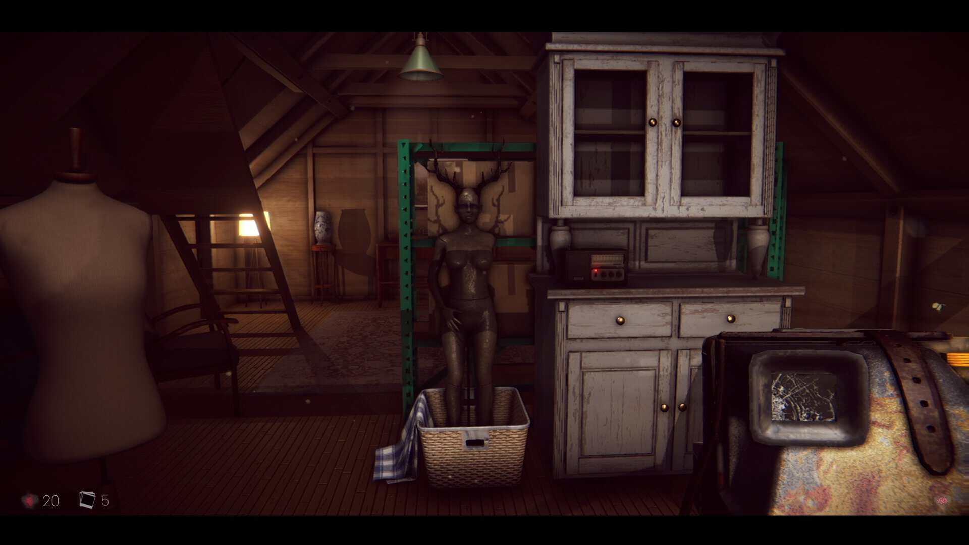 A screenshot of a dummy with antlers in The 18th Attic