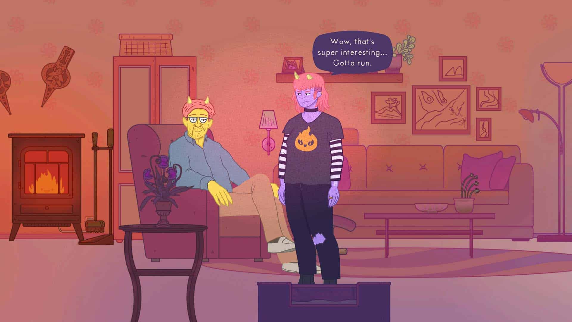 Gordy speaking with her father during Dead Pets: A Punk Rock Slice of Life.