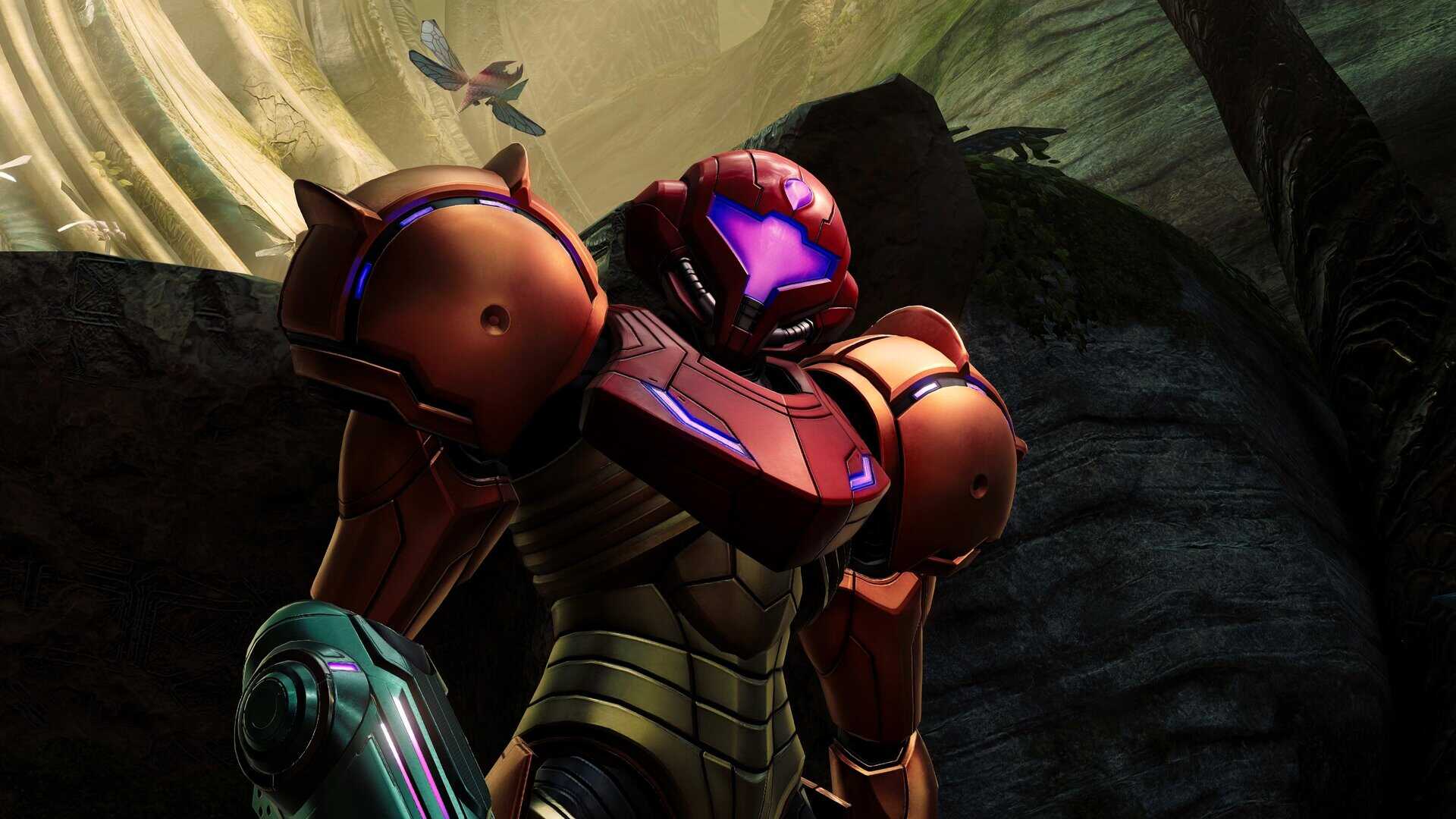 Metroid Prime 4 Samus in her armor looking down