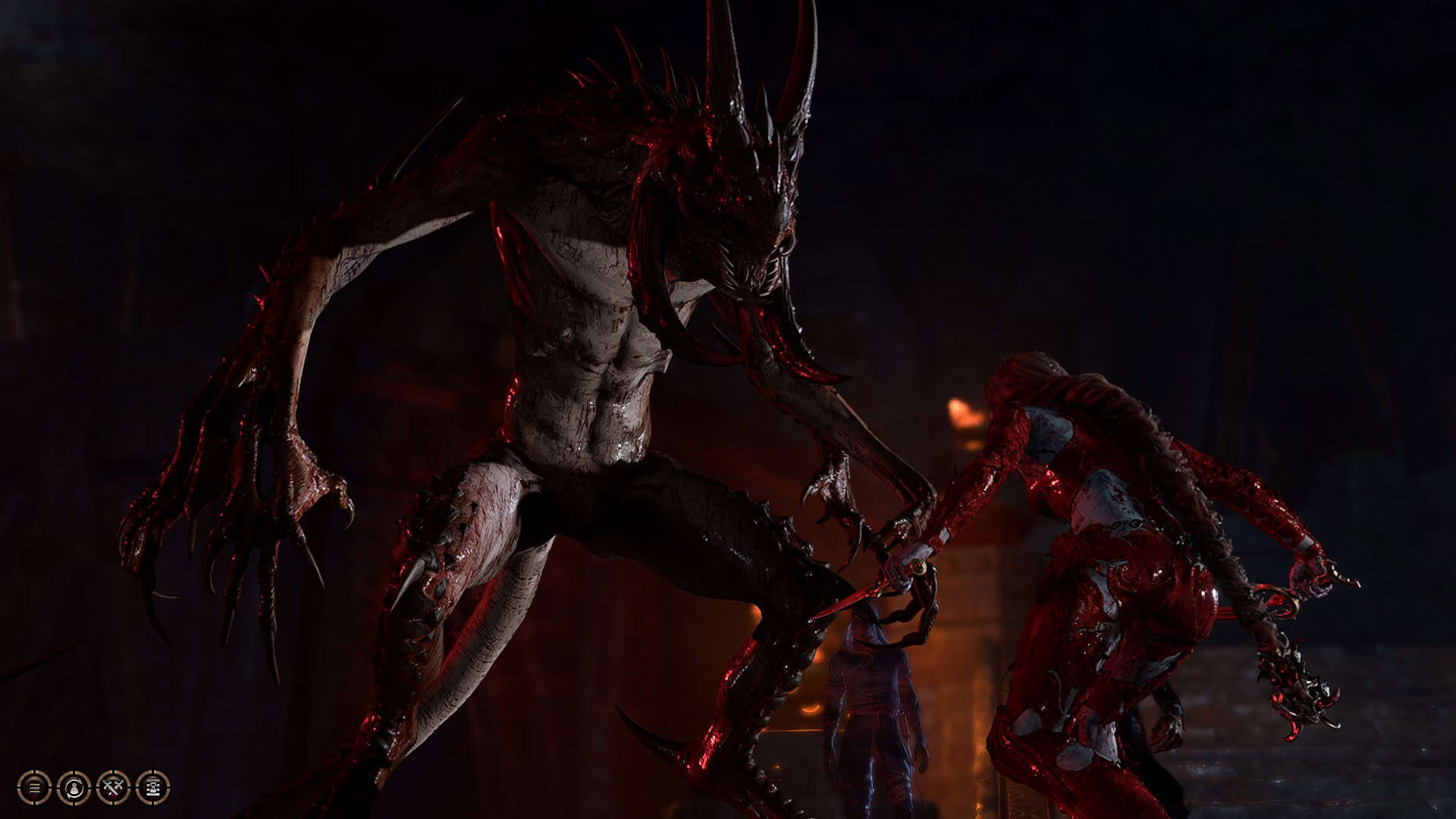 The Dark Urge character standing to face their adversary, Orin the Red.