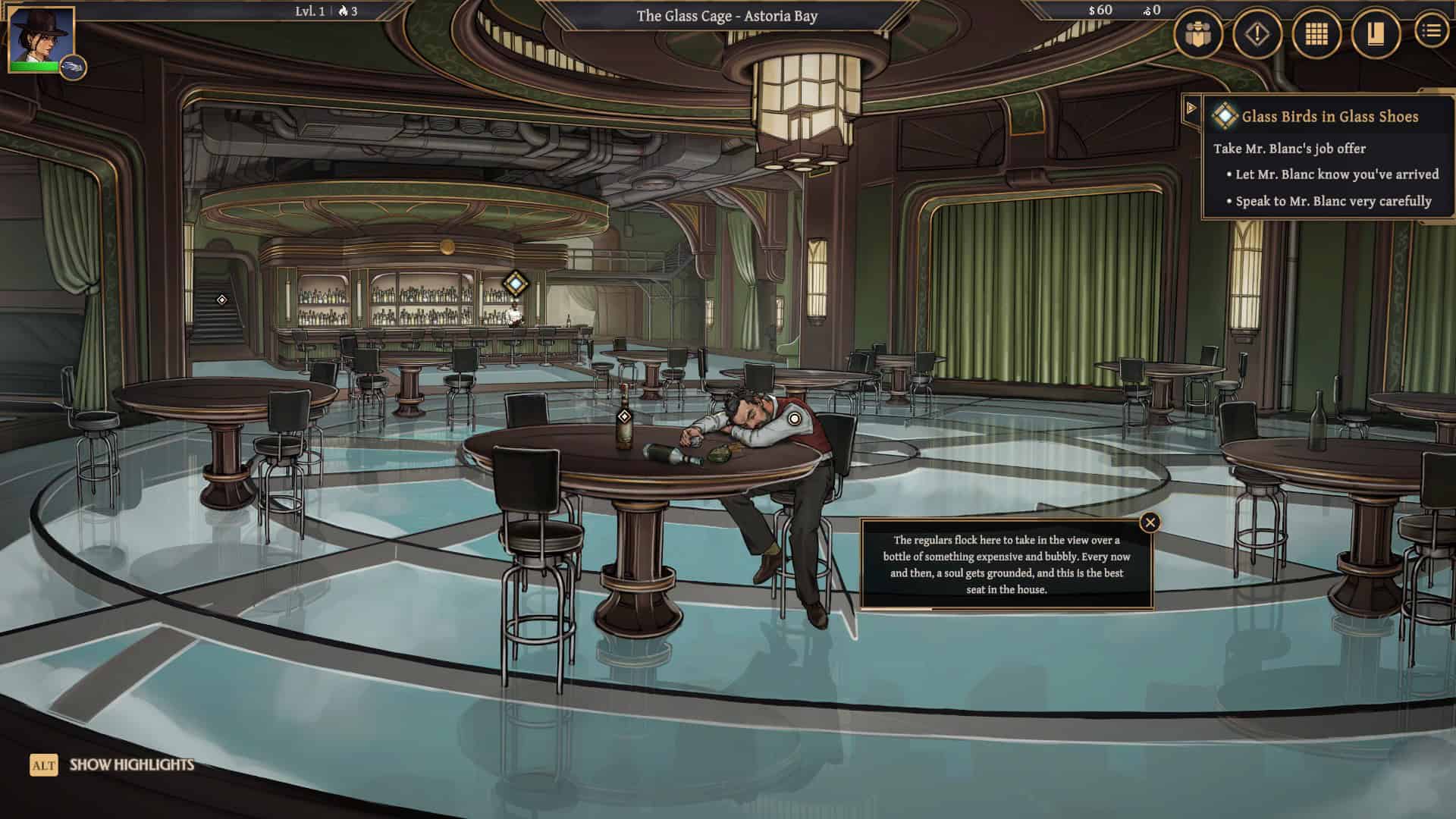A bar with one patron drunk at a table