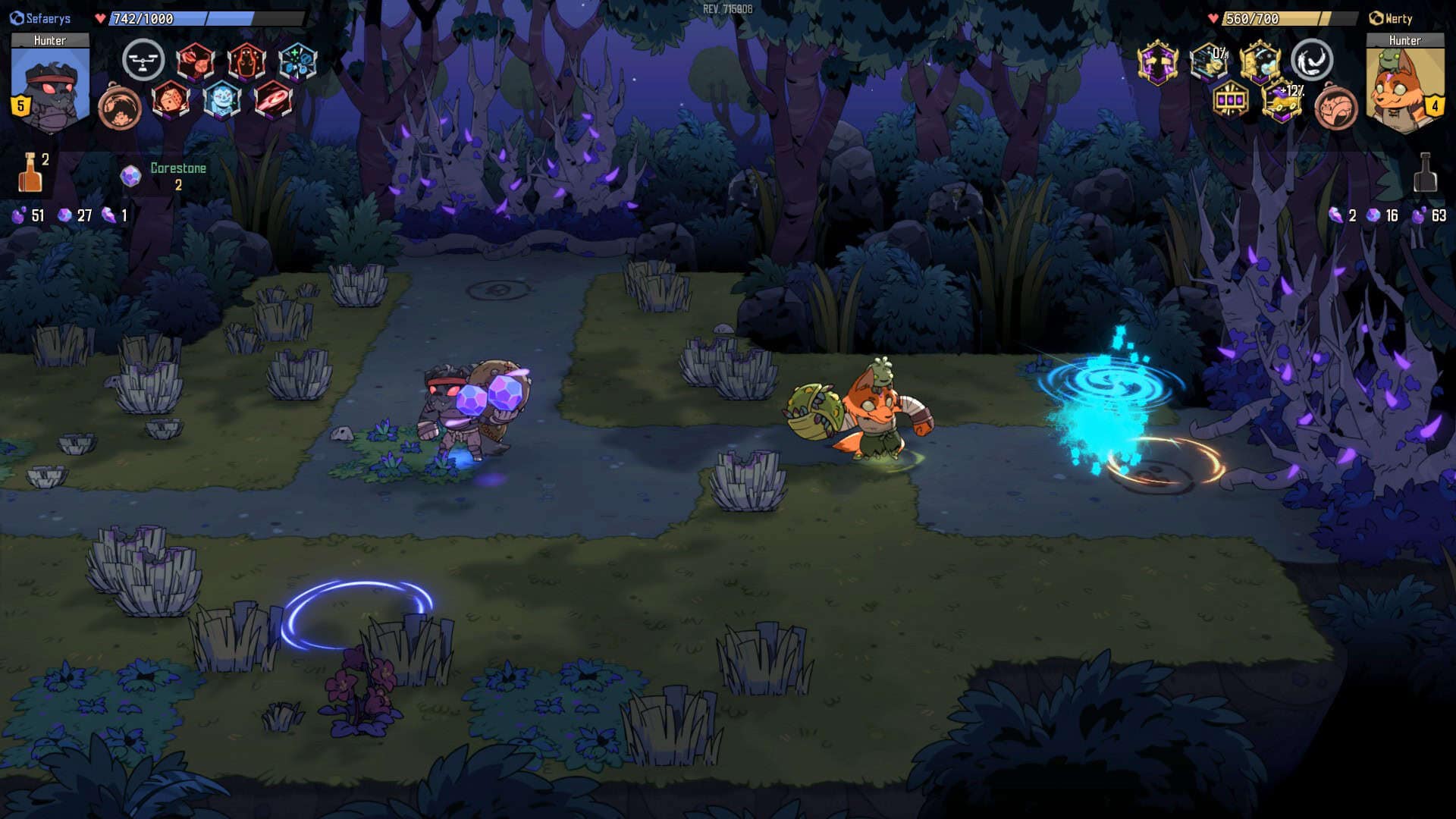 A co-op session with two dog-like characters