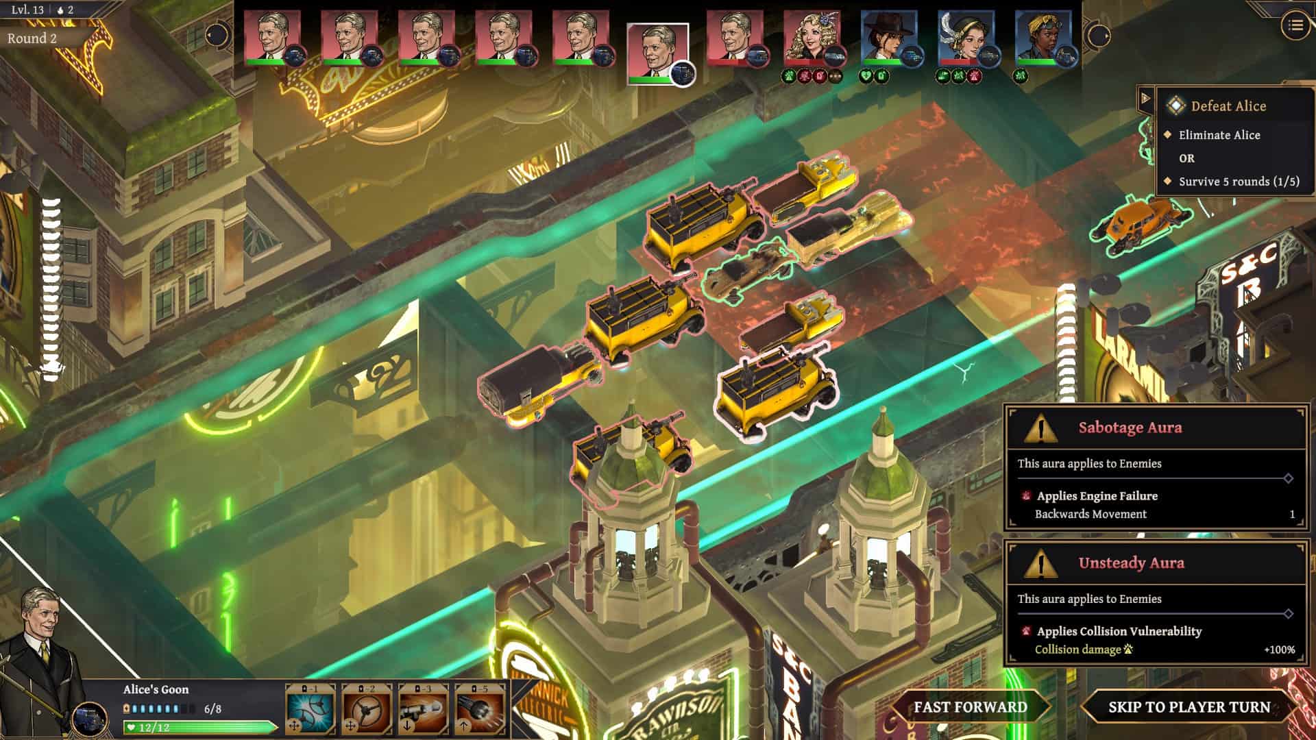 A combat screen, Gia's car is surrounded from all sides, on a few sides there's two cars