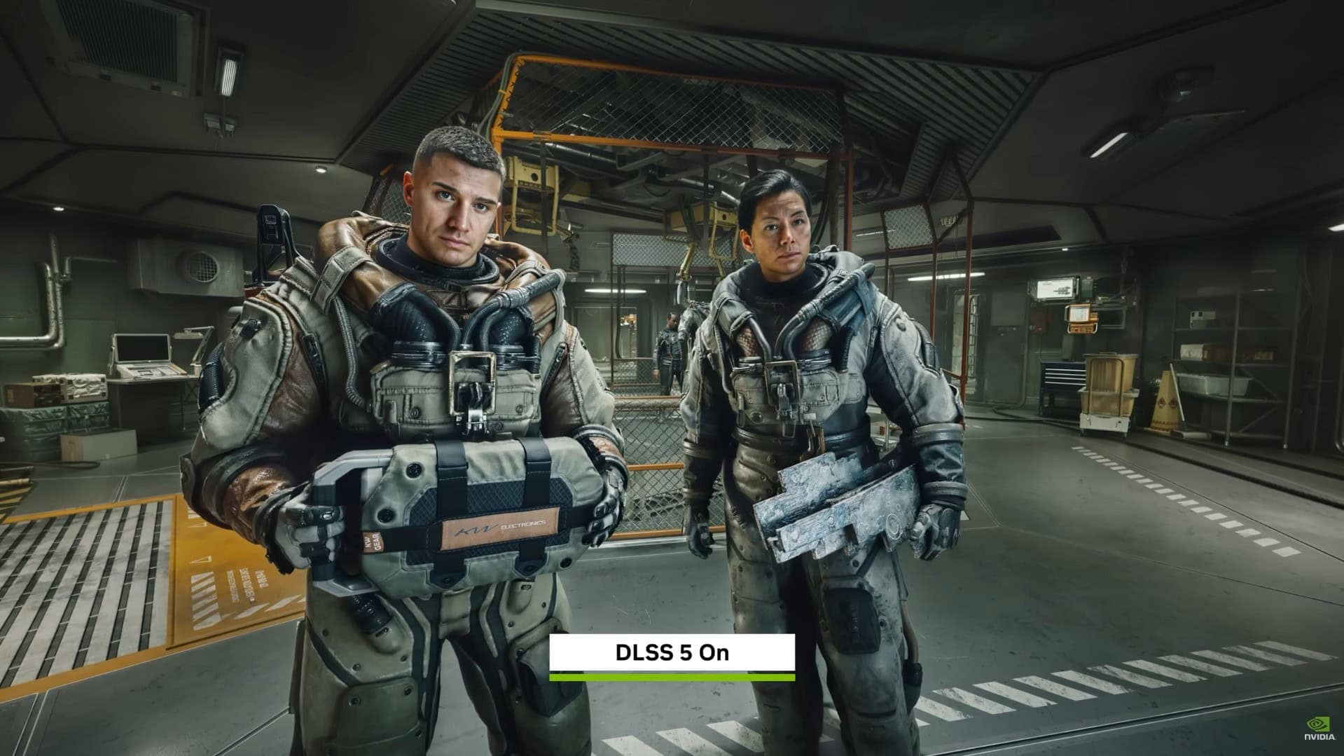 Two people in spacesuits from Starfield staring into the camera