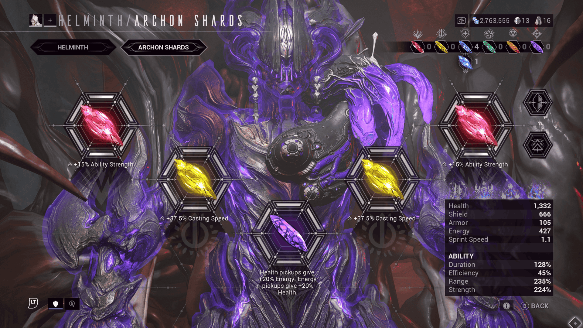 A screenshot of Uriel's shard assignment in the Helminth Archon Shard section in Warframe.