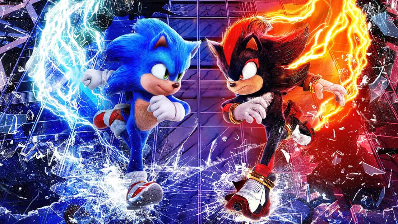 Sonic the Hedgehog 3 movie character render of Sonic and Shadow