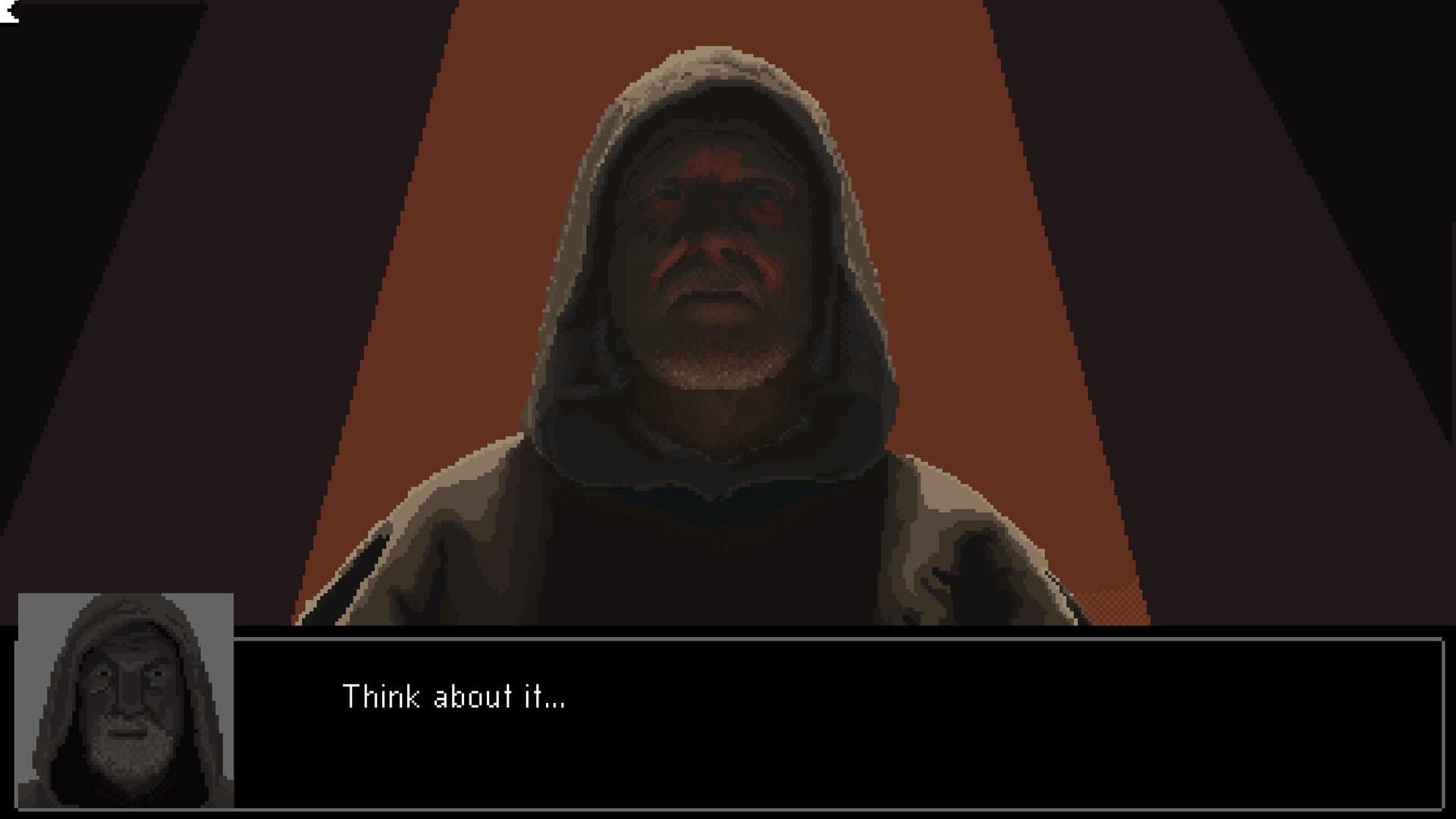 A screenshot of the cult leader in Cult Vacui