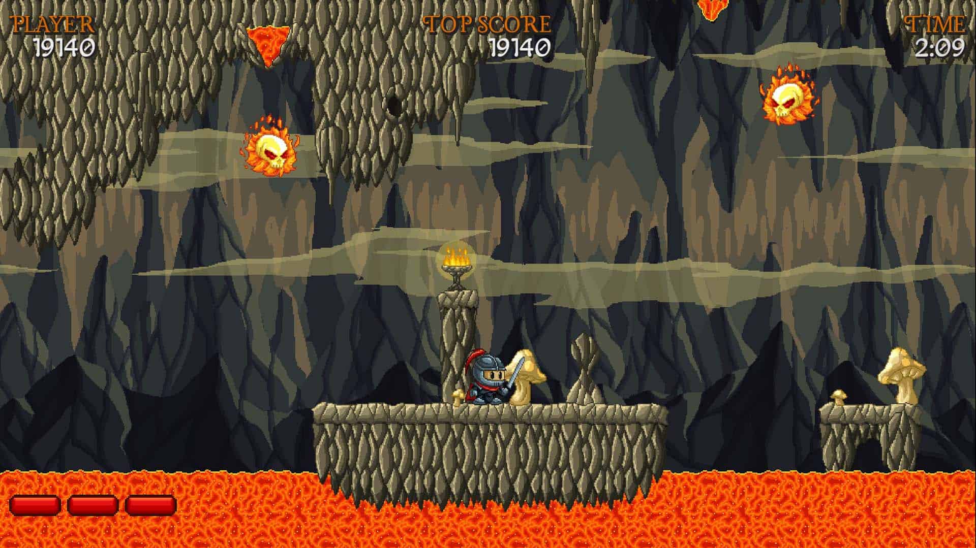 A Knight traveling over lava in Ember Island.