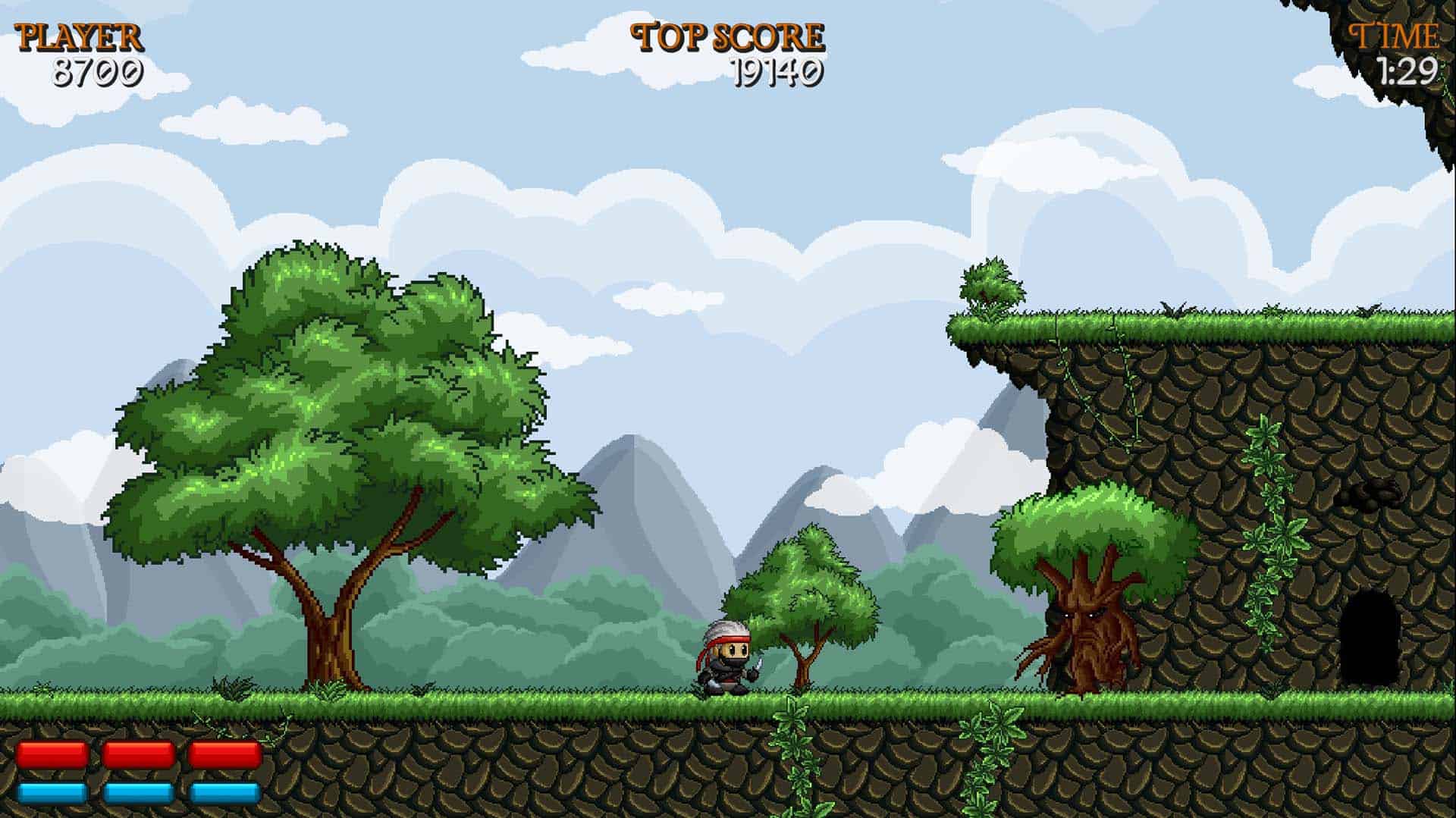 The Rogue fighting a large tree in Ember Island.