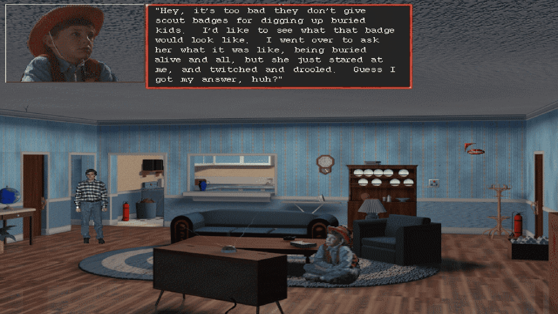 Harvester screenshot with cowboy hat boy talking