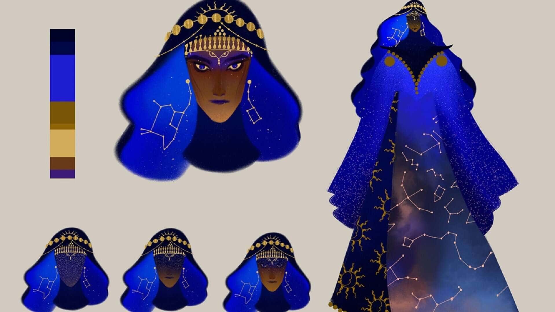 Concept art of the Widow, the face becoming more star-like or faded