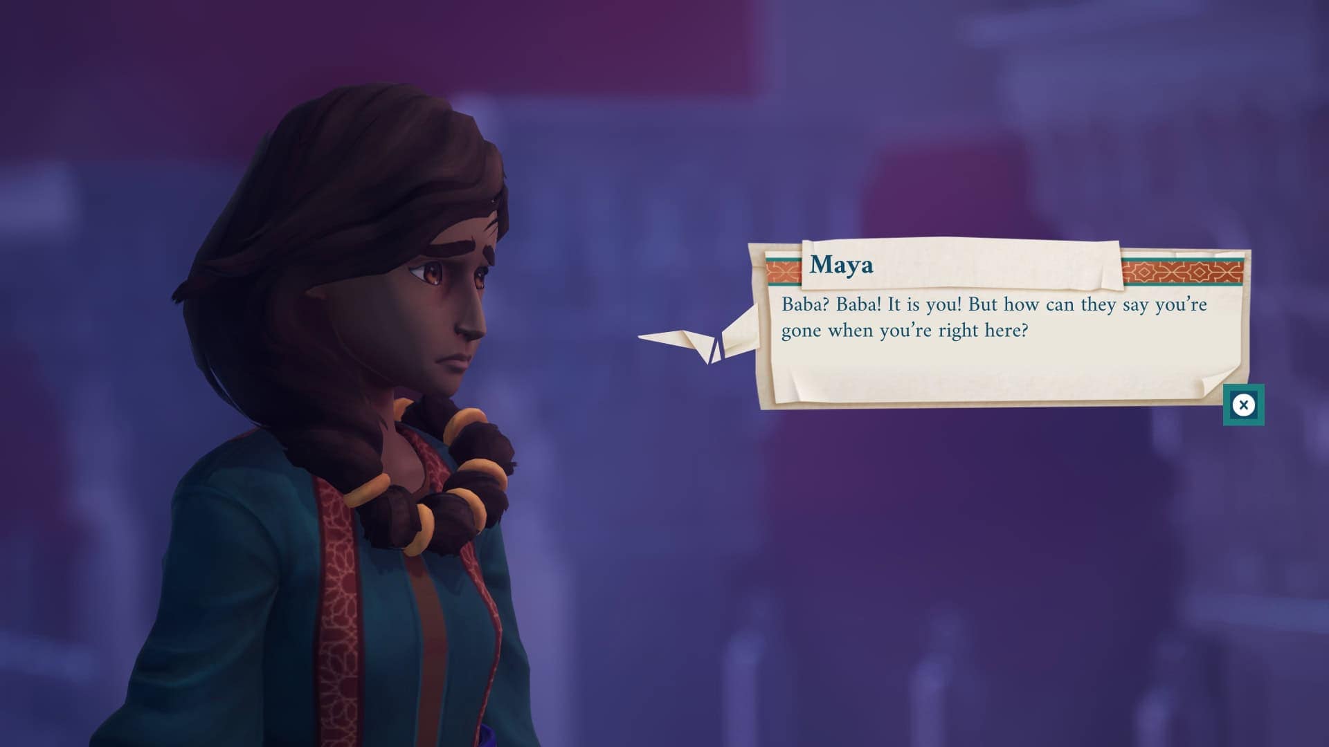 Maya reacting with delight to meet one of the inventors of the Astrolabe