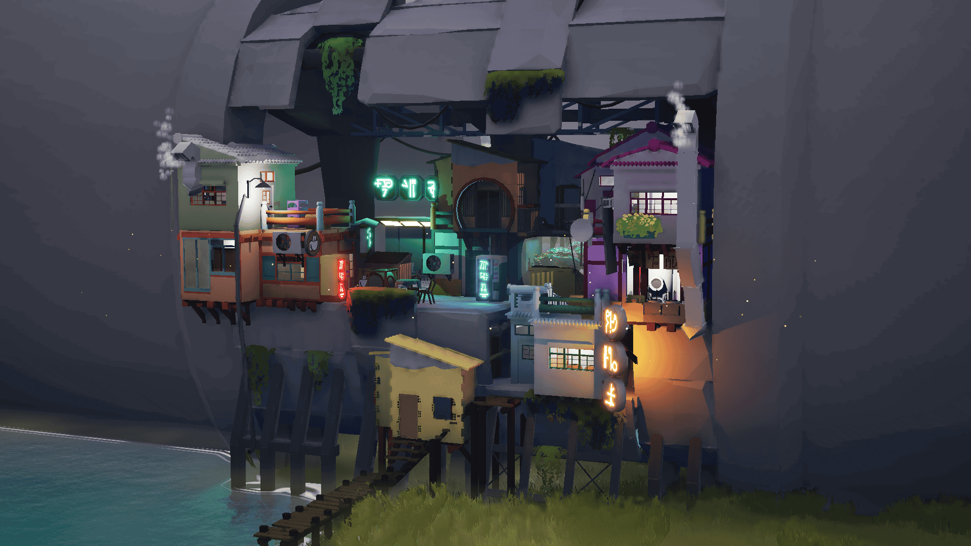 A town built into the side of a big pipe.