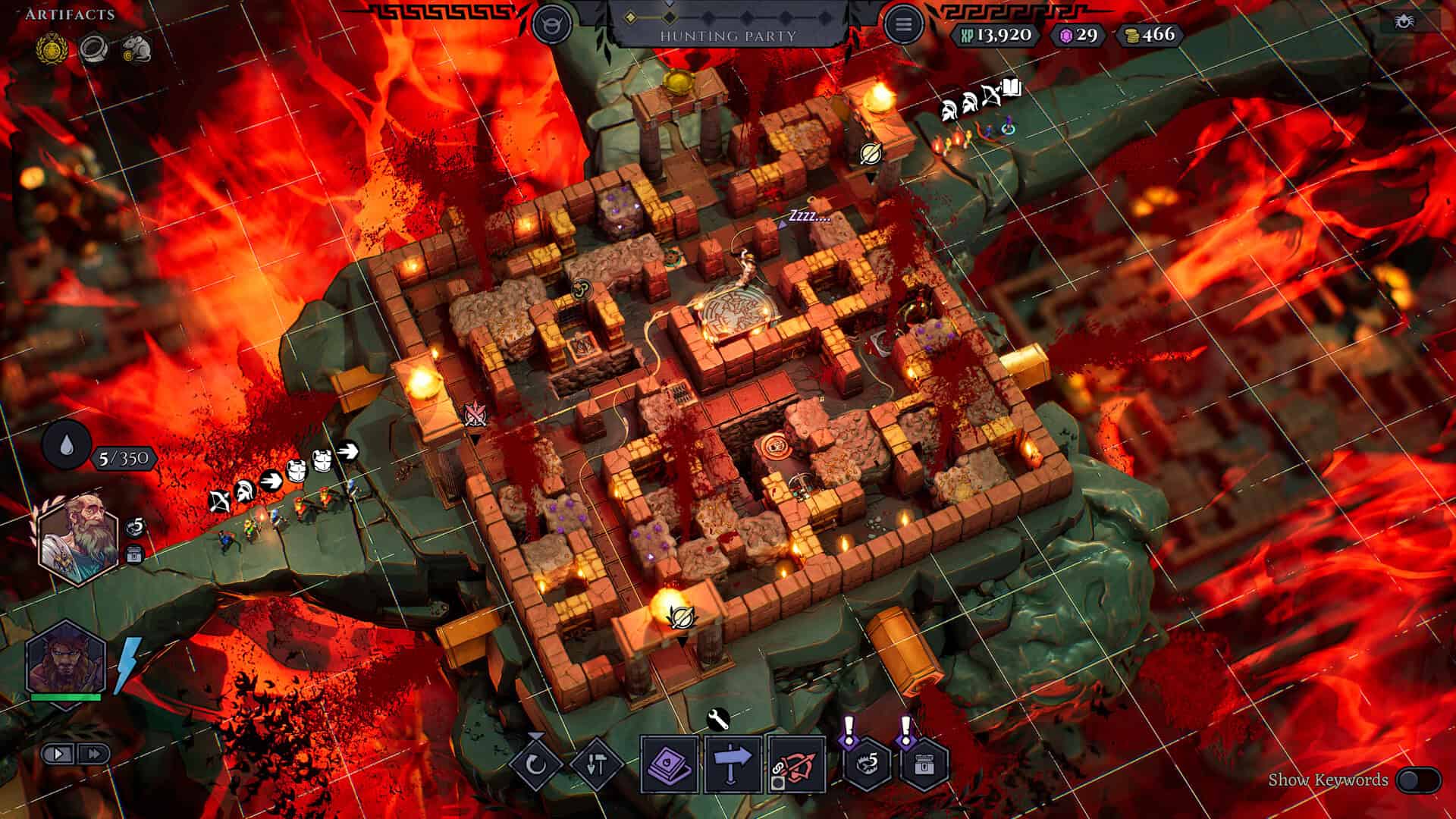 An overhead view of a labyrinth in the lava.