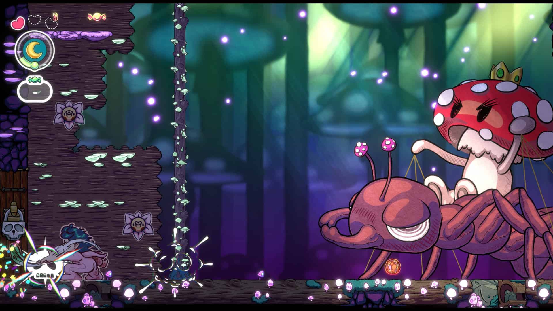 Nemo fighting a Cordicepts boss and its musrhoom minions