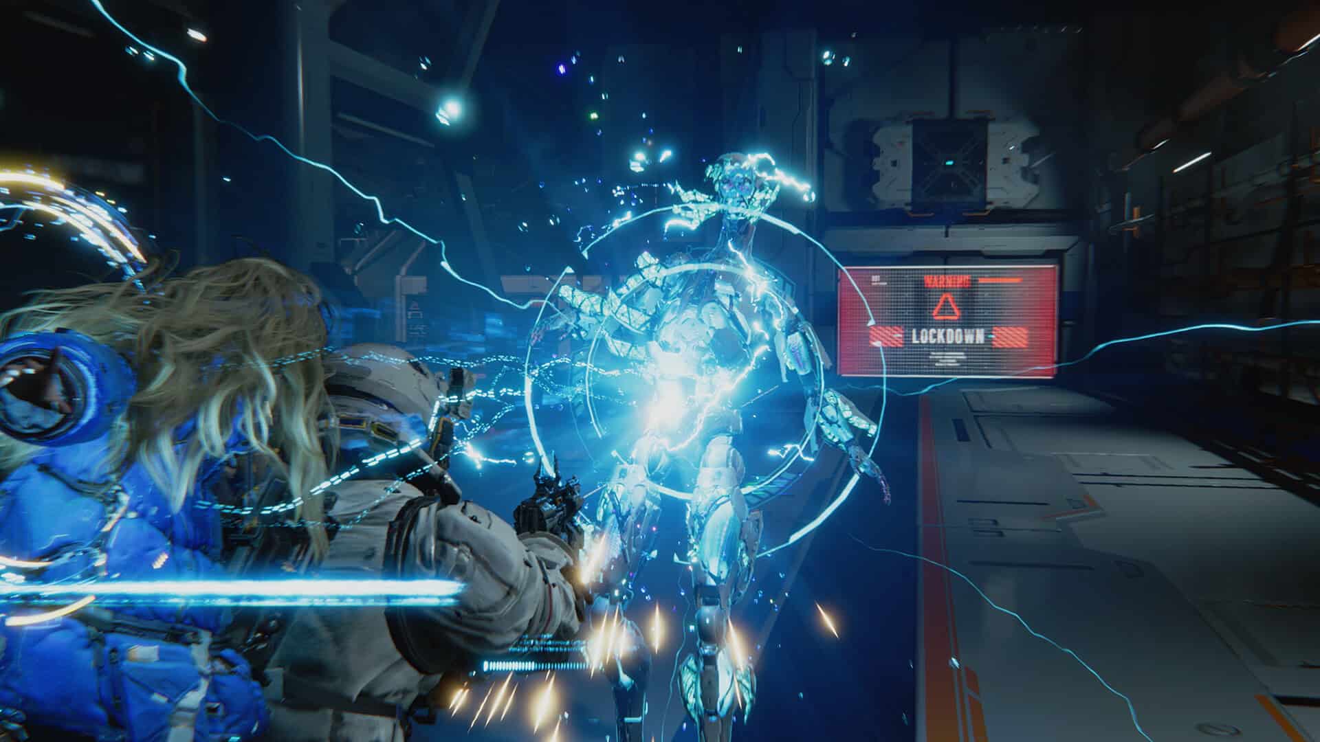 Hugh hitting an enemy in Pragmata