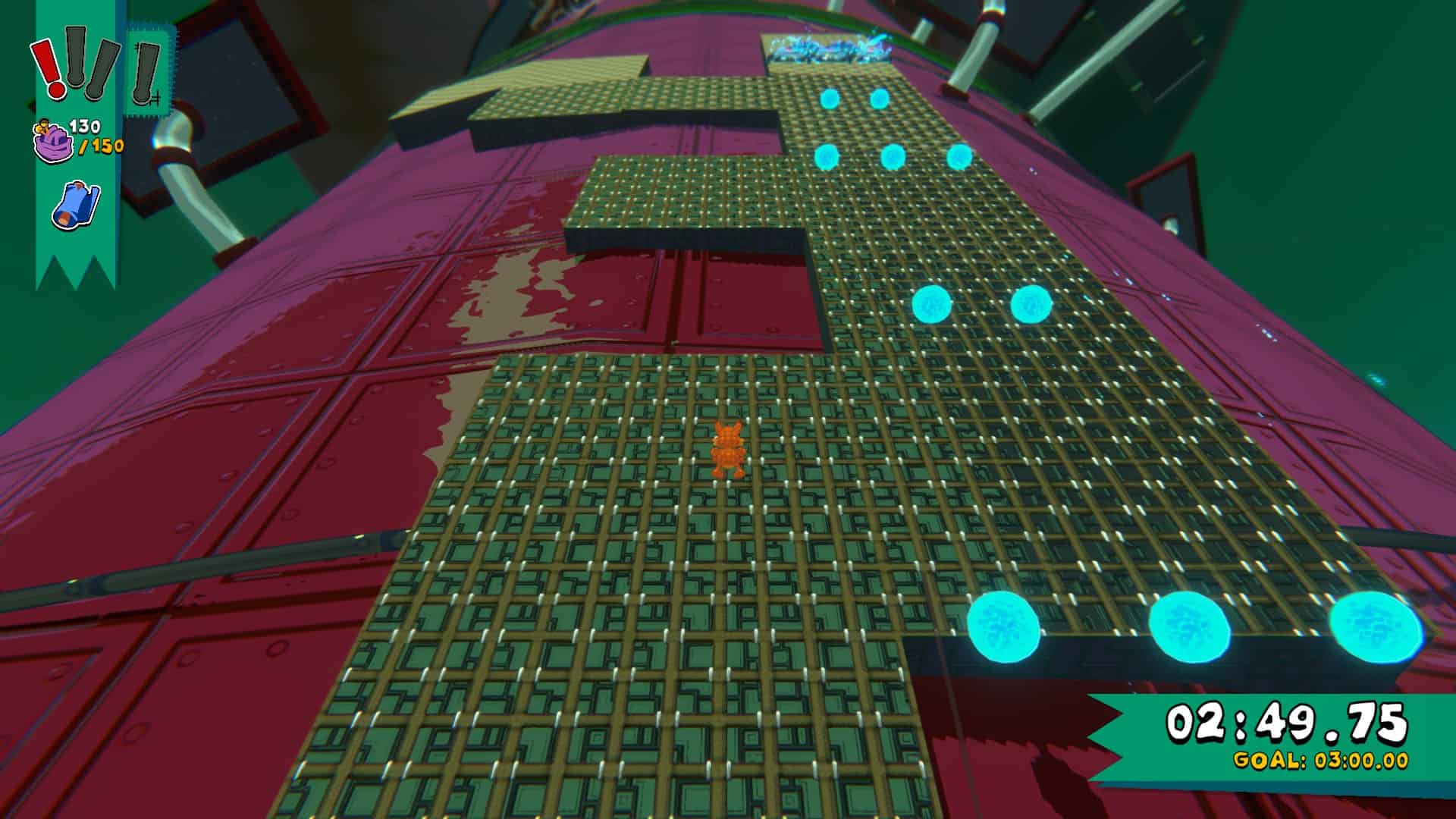 Bubsy climbing up a structure