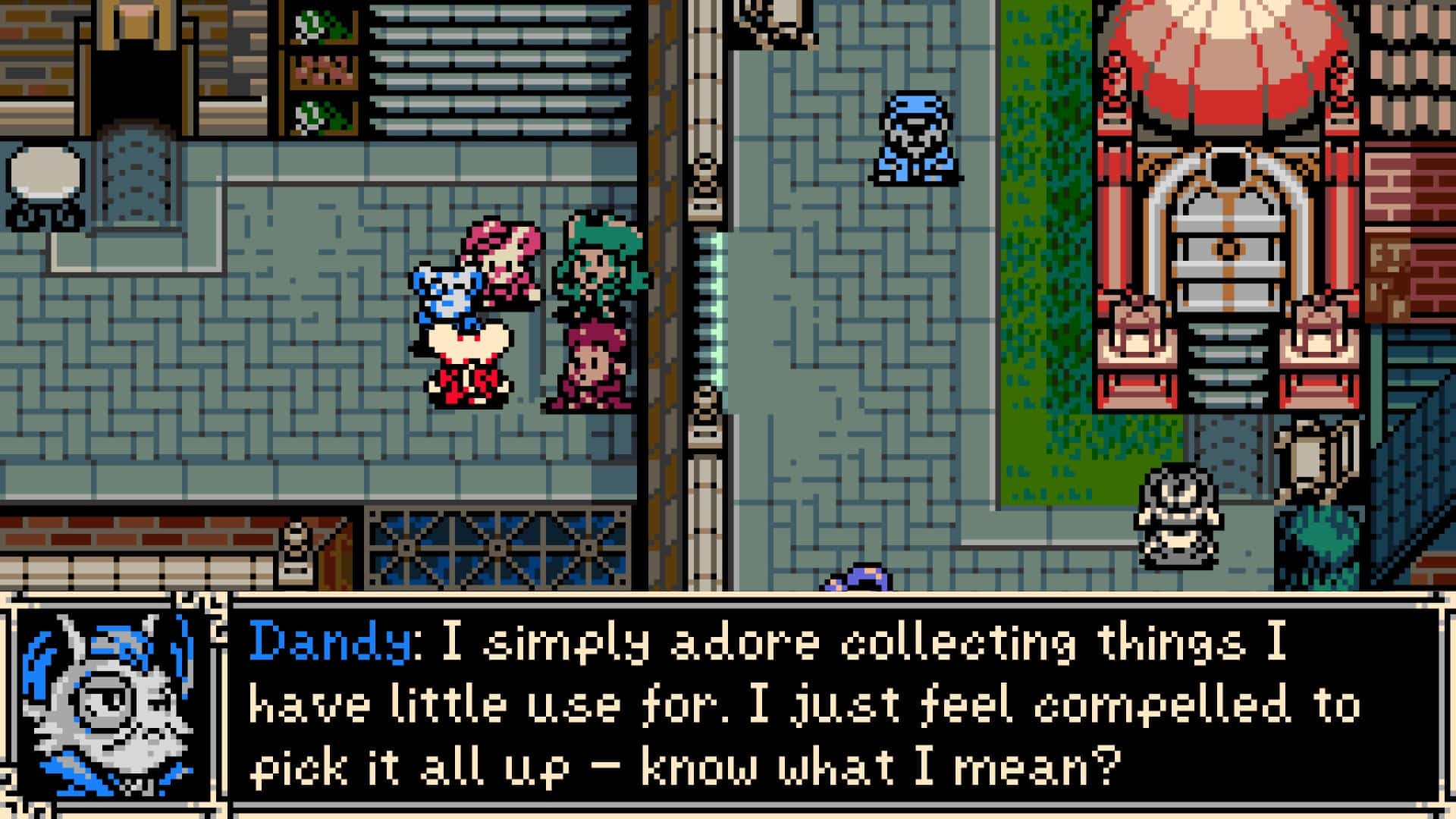 An NPC saying he loves collecting small things