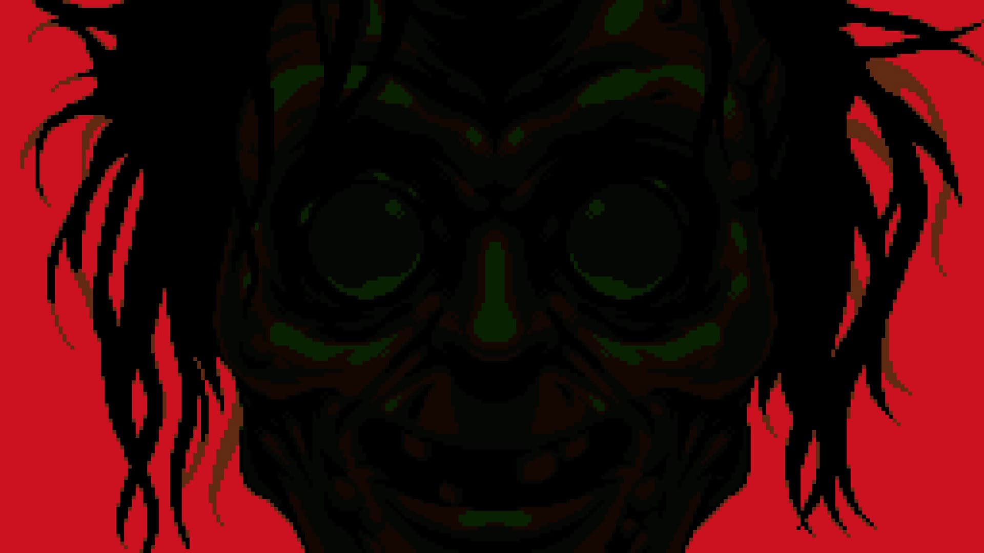 A scary face on a red background