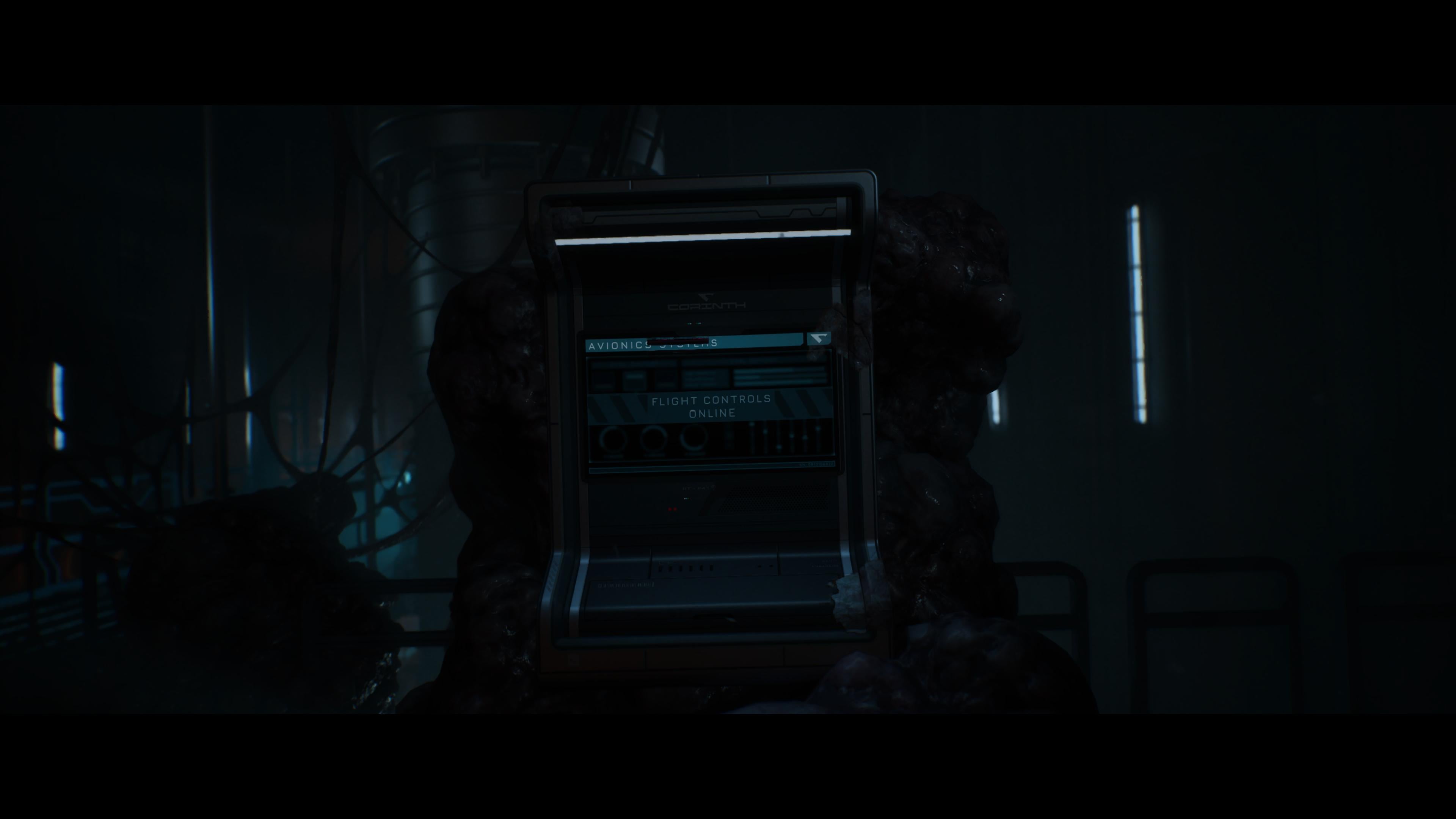 A screenshot of organic growths covering a monitor in Directive 8020.