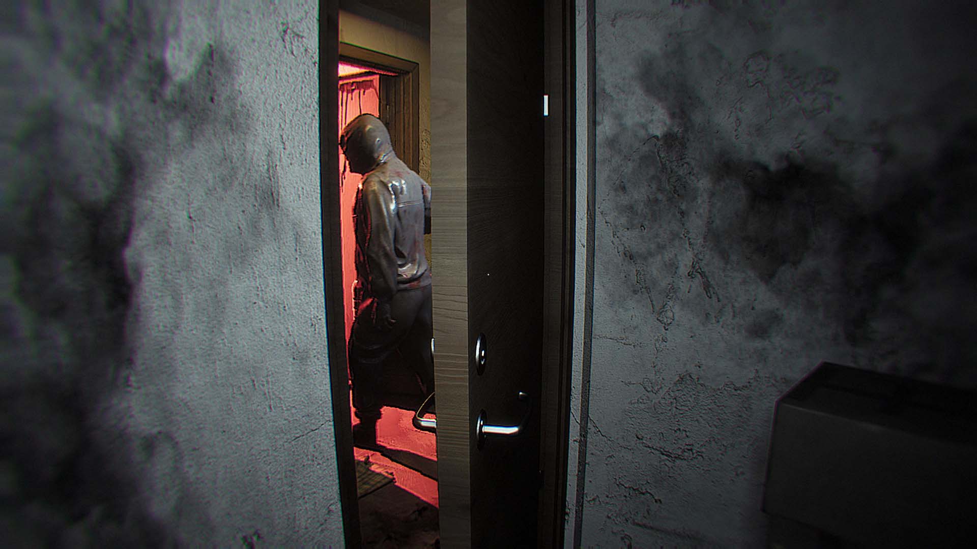 Seeing the stalker through a doorway in Dread Neighbor.