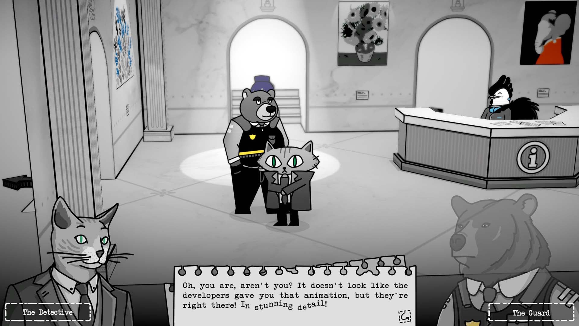 The detective talking to the guard in Feline Forensics and the Meowseum Mystery.