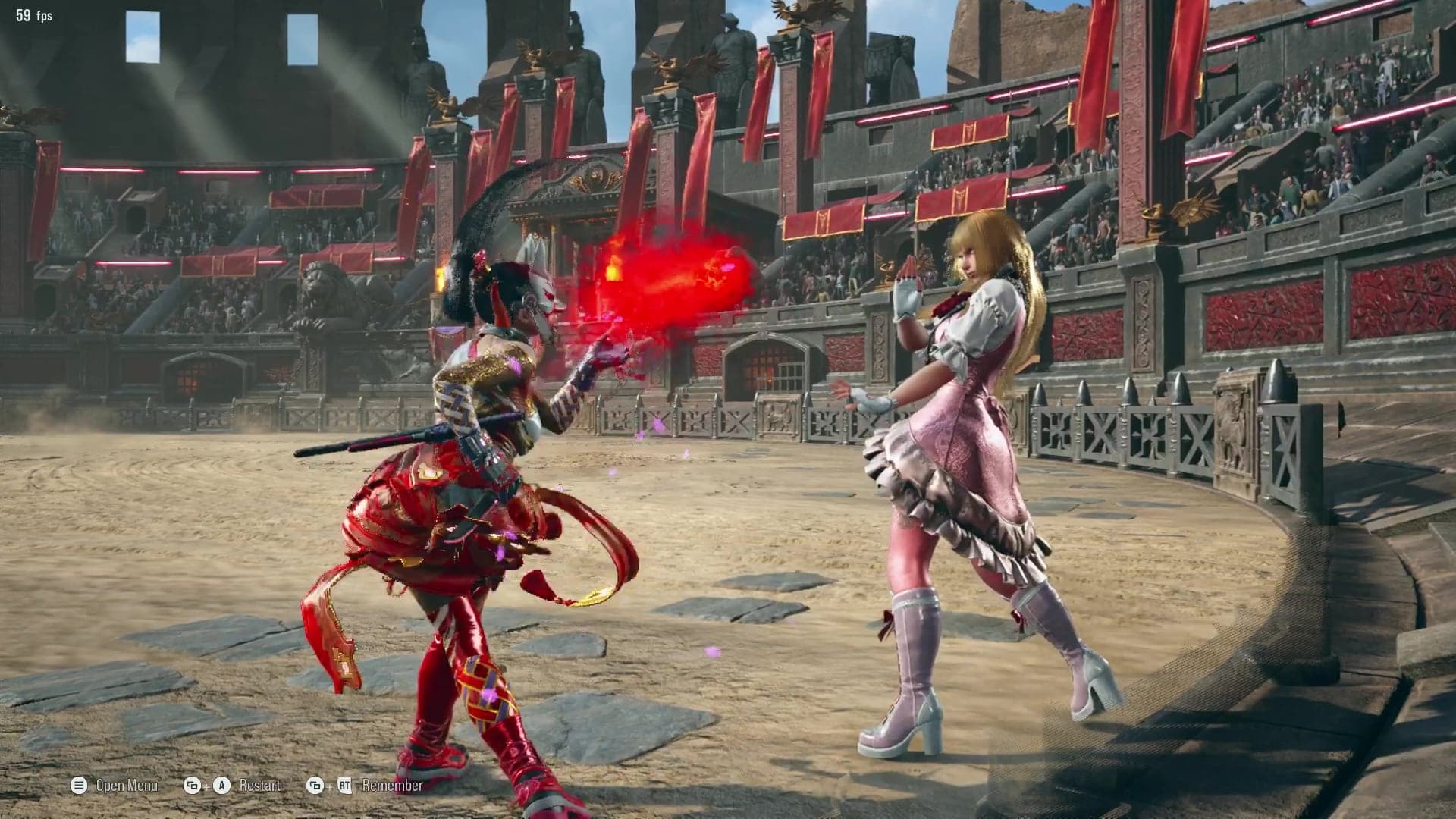 From Katon, Kunimitsu can press 1+2 to do an unblockable attack where she'll blow fire at the opponent.