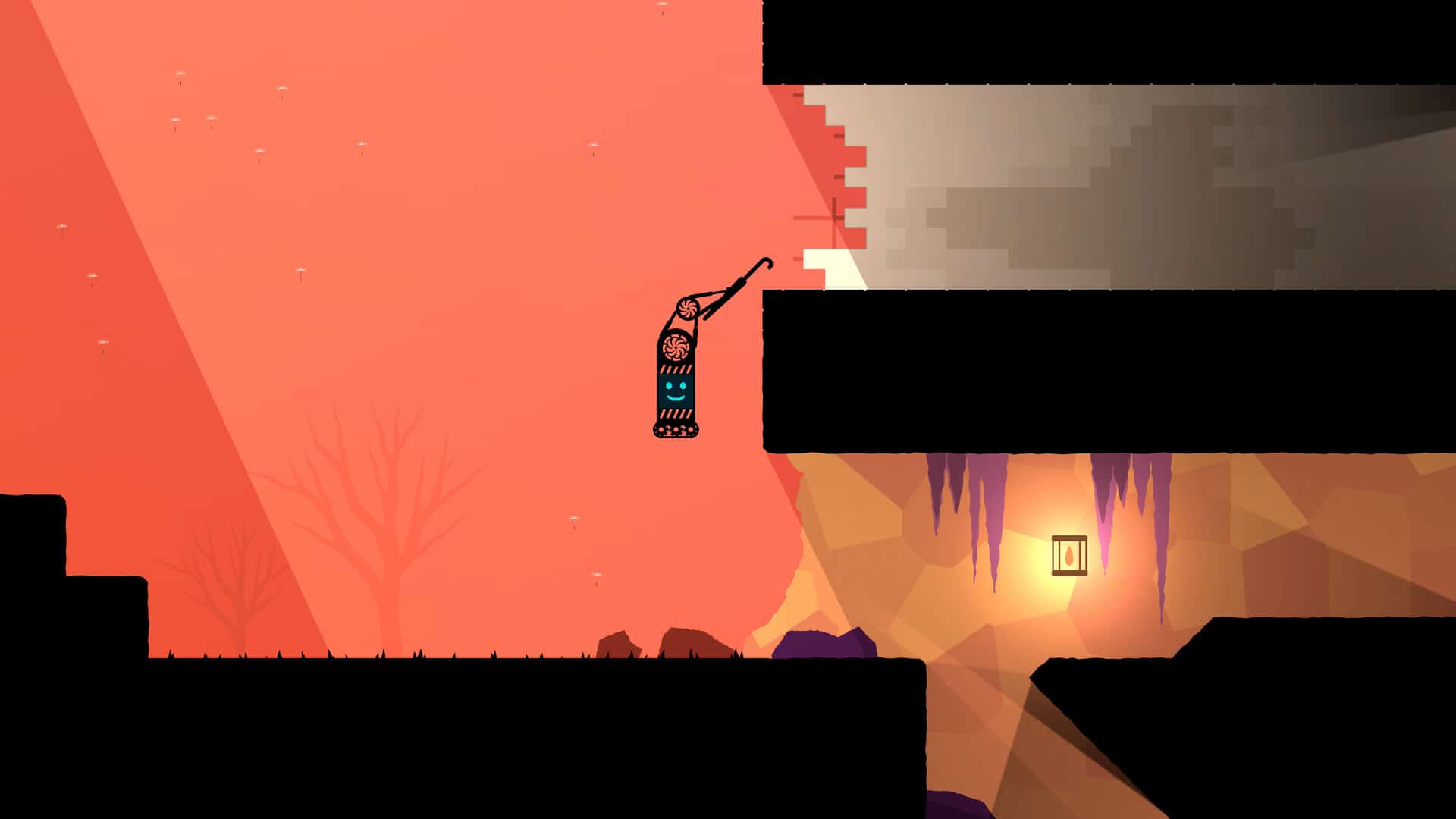 A robot hooking up a ledge in Moonbrella
