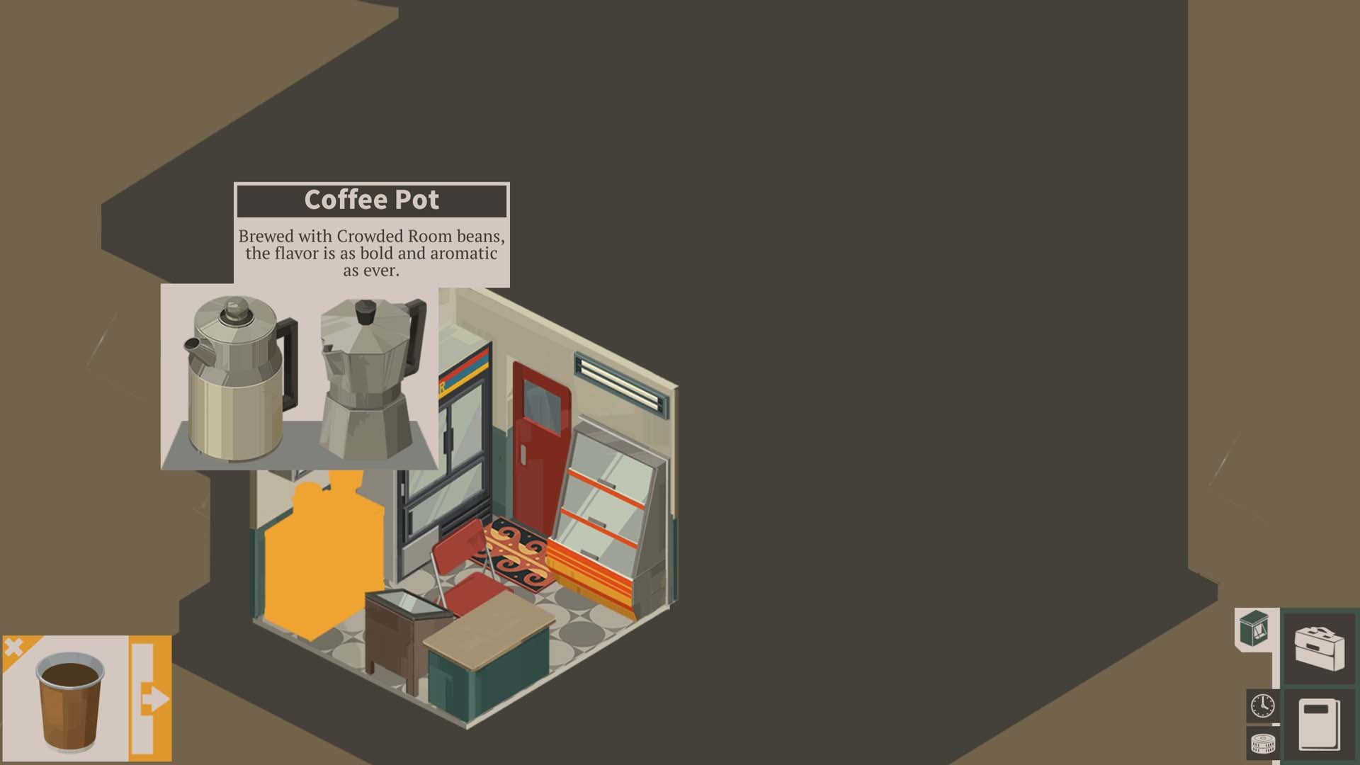 Selecting the coffee pot in NOOK FALL West Town.