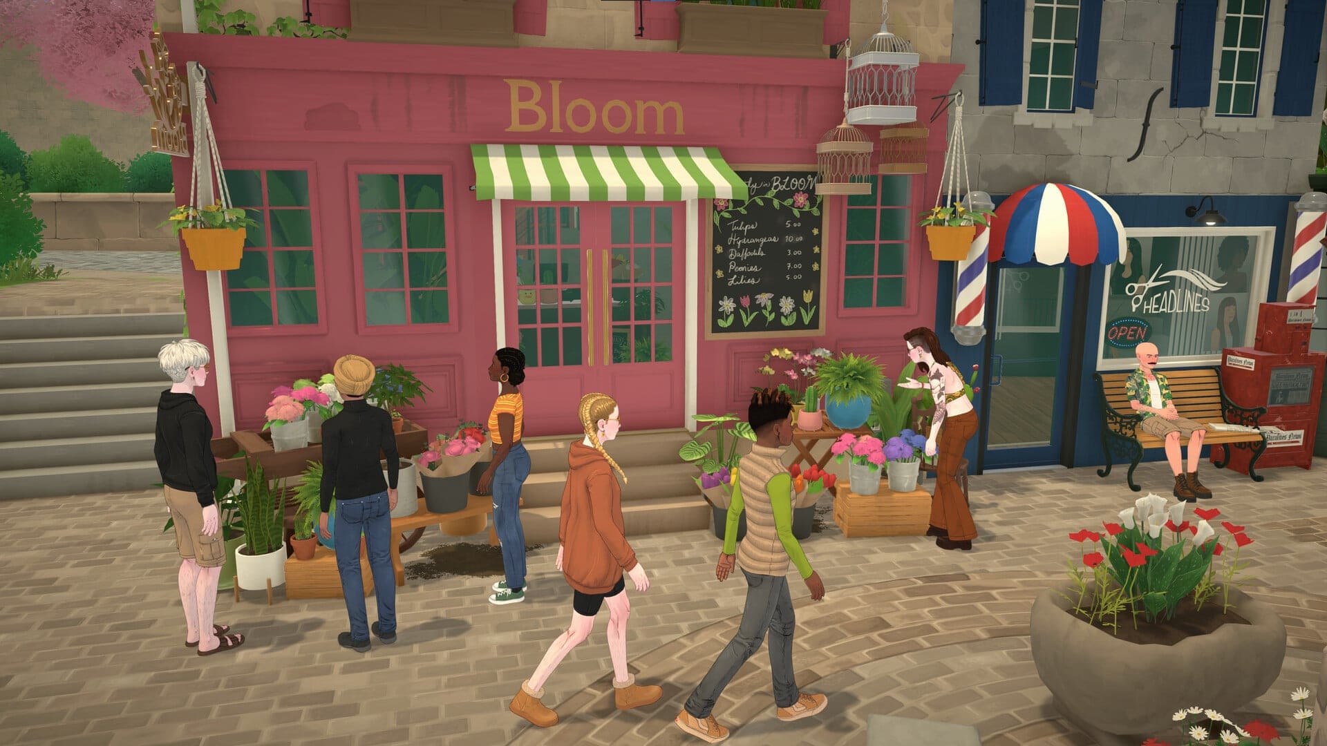 A screenshot of NPCs in a town in Paralives