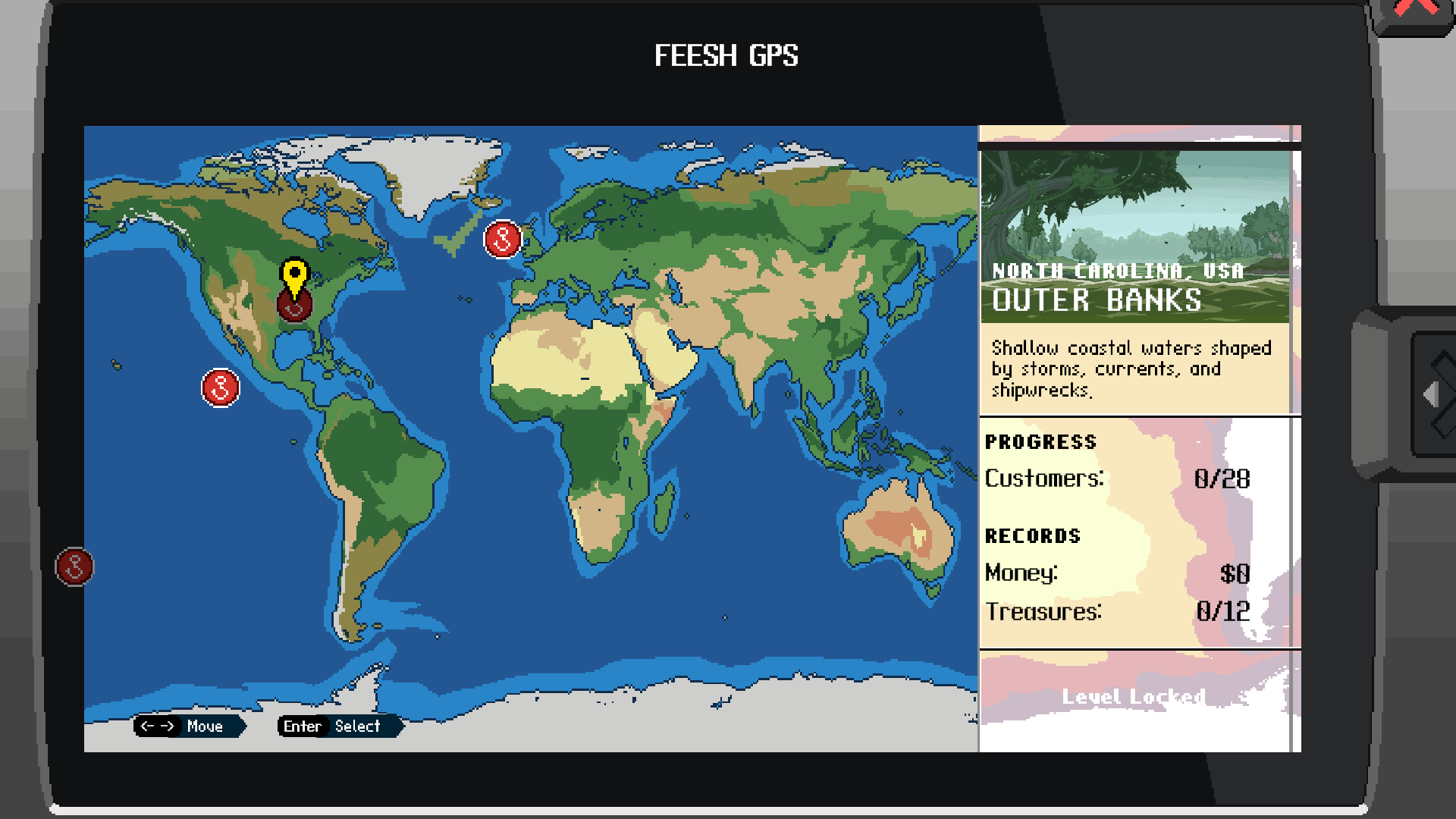 A map of the world in the game