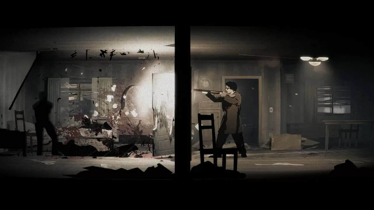 A man shooting a ghostly humanoid in Silver Pines