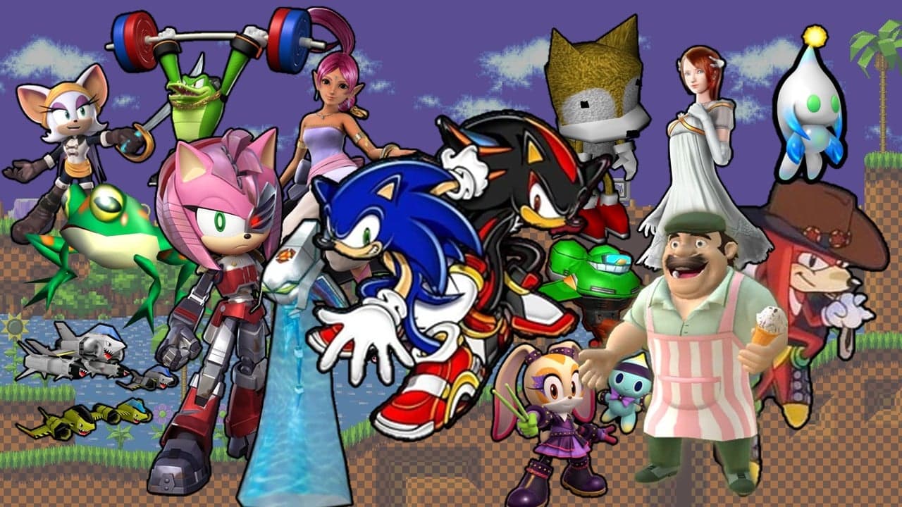 Collage of characters from Sonic's 35 years