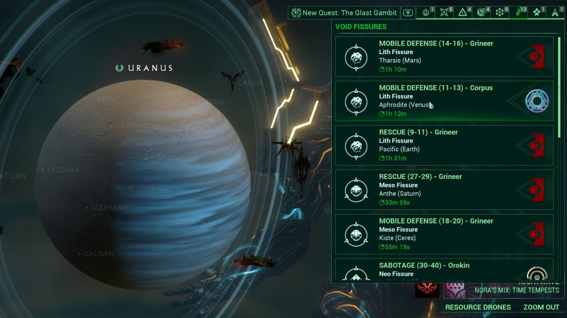 Warframe Relics mission menu