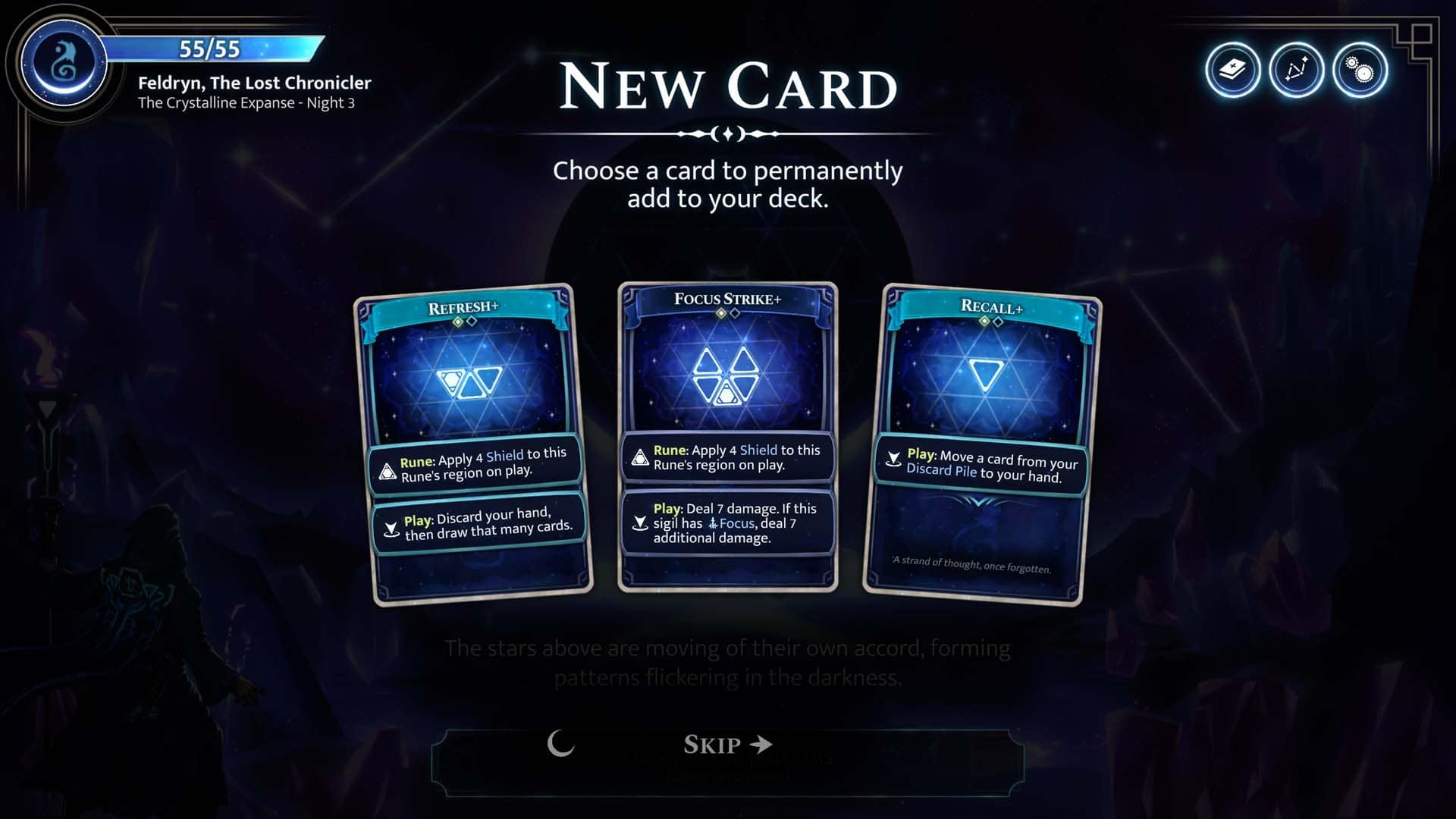 Choosing a new card in Moonsigil Atlas.