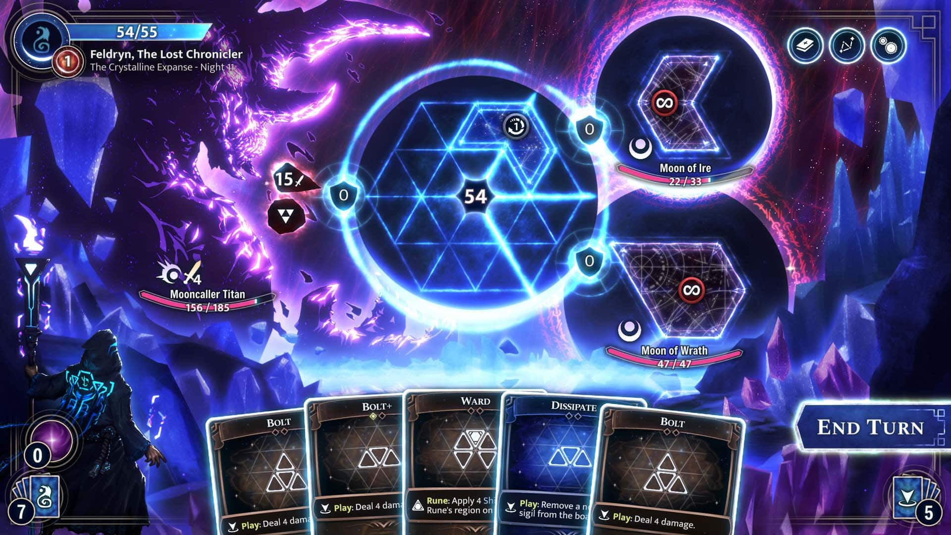 Fighting a boss in Moonsigil Atlas.