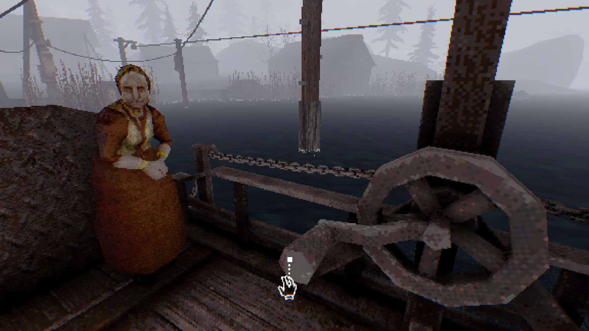 An elderly woman being ferried over to an island