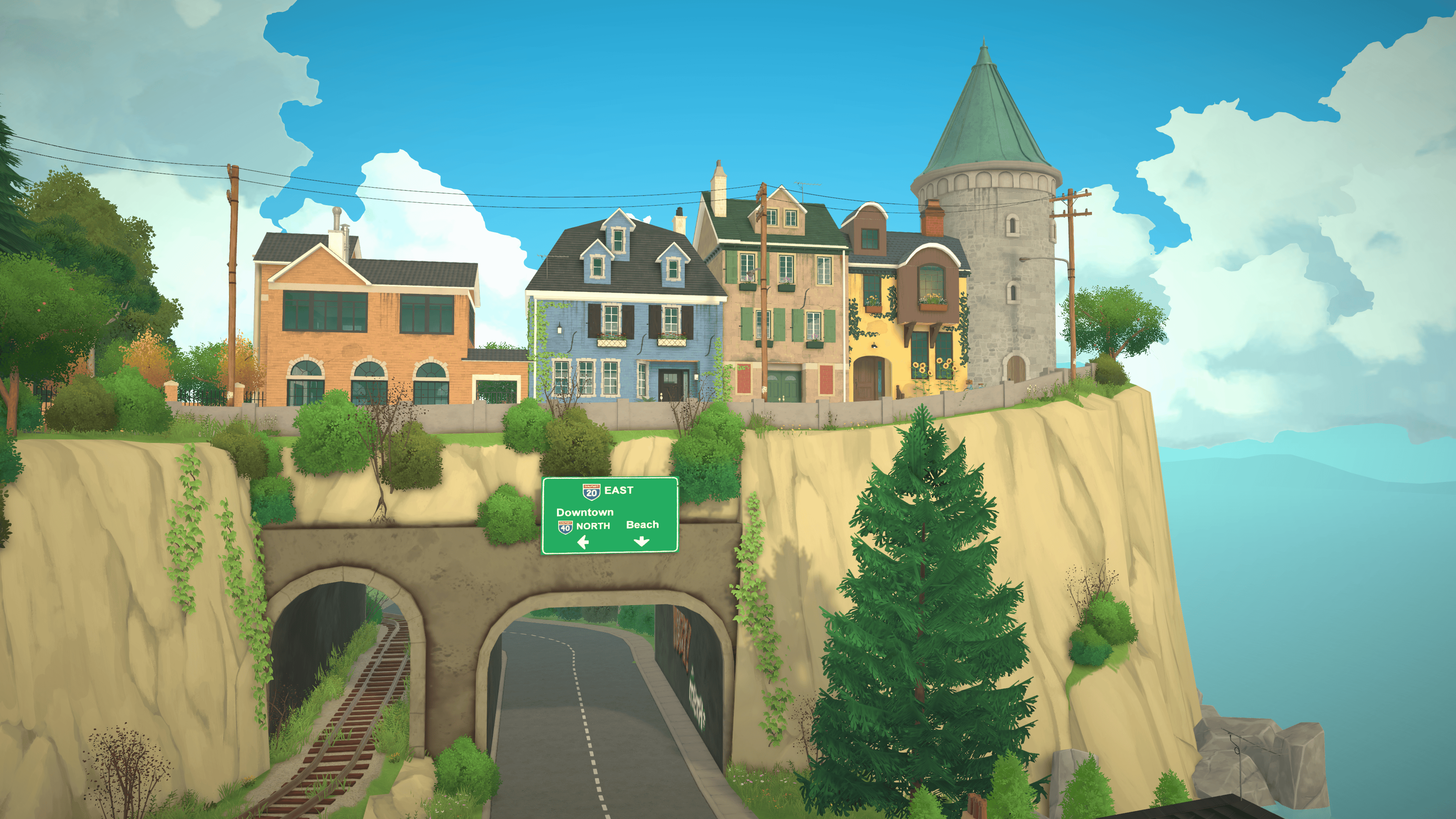 Paralives Town with a tower on the cliff edge