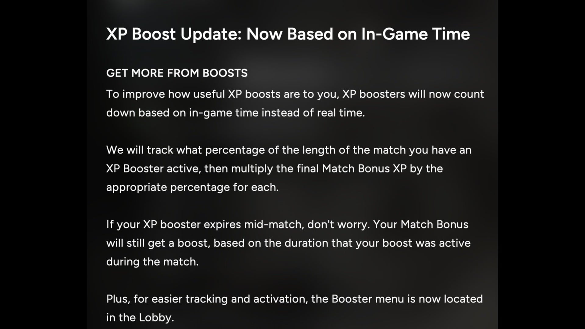 XP Boost message from in game