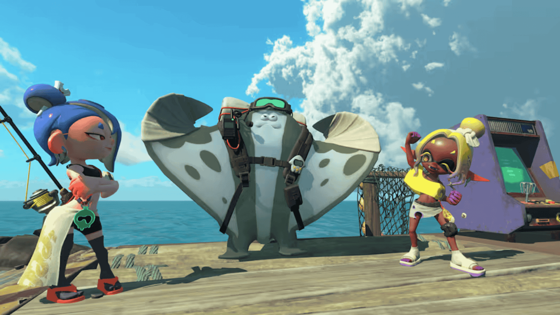 Two Splatoon characters and Big Man