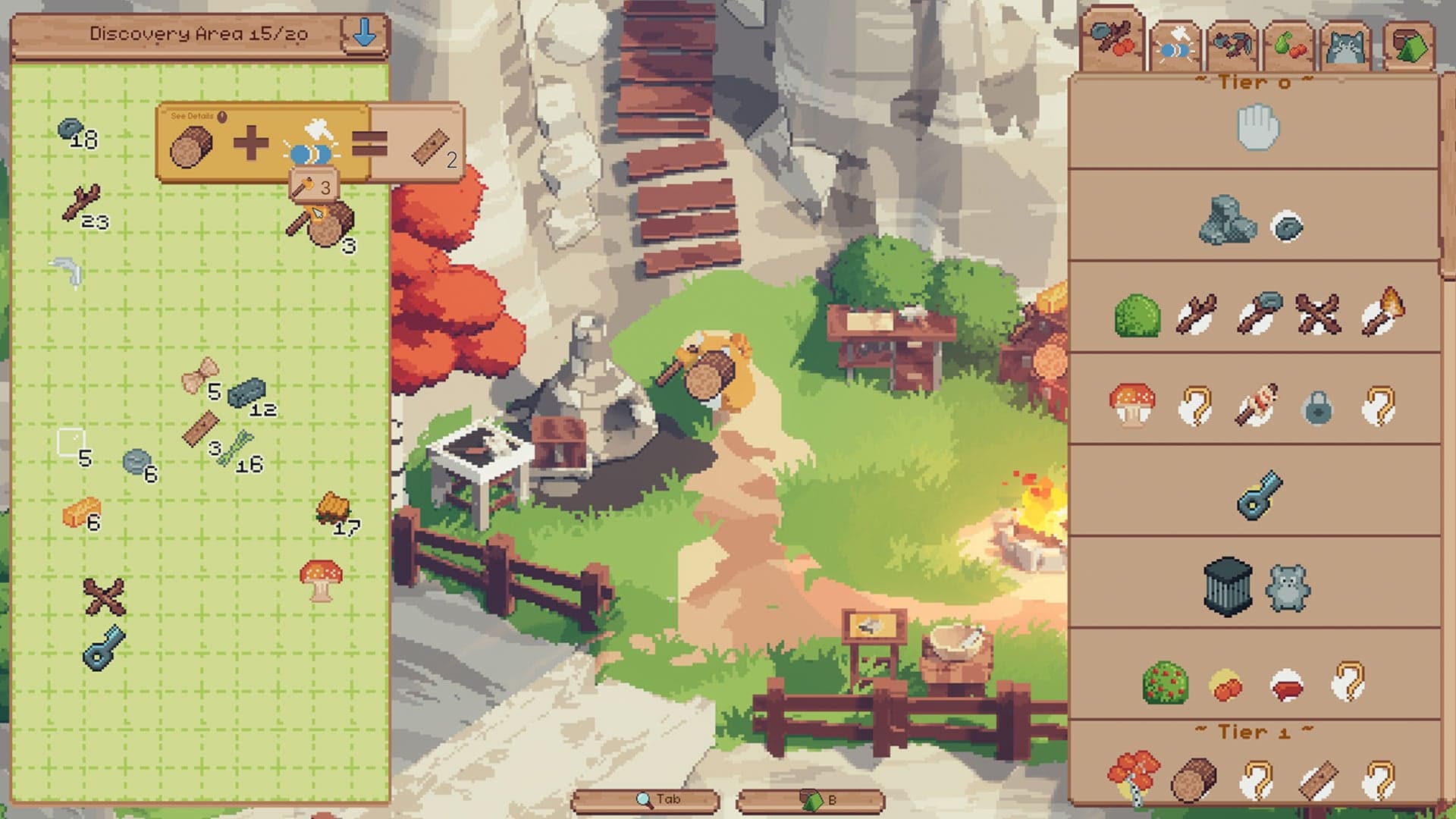Screenshot of Tinkernest showcasing its crafting and building menu.