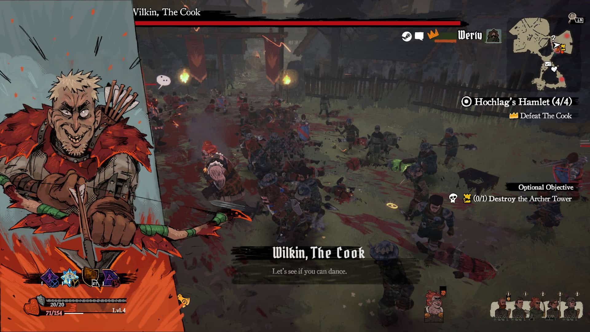 Wilkin, The Cook, an archer in red armor, introducing himself