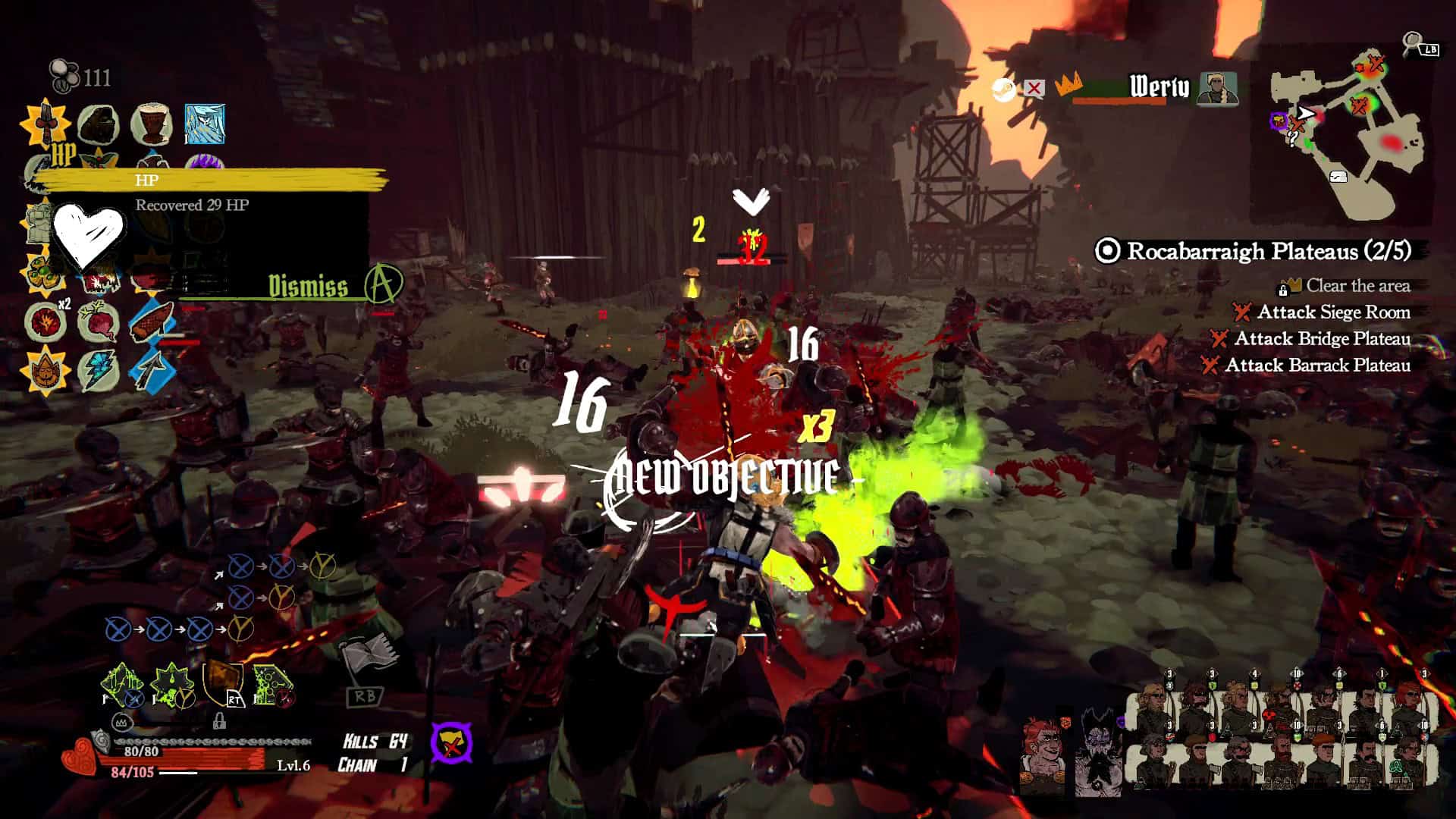 Visual clutter, like a health pop-up, a New Objective pop-up, damage numbers, green trails, other enemy attacks and more