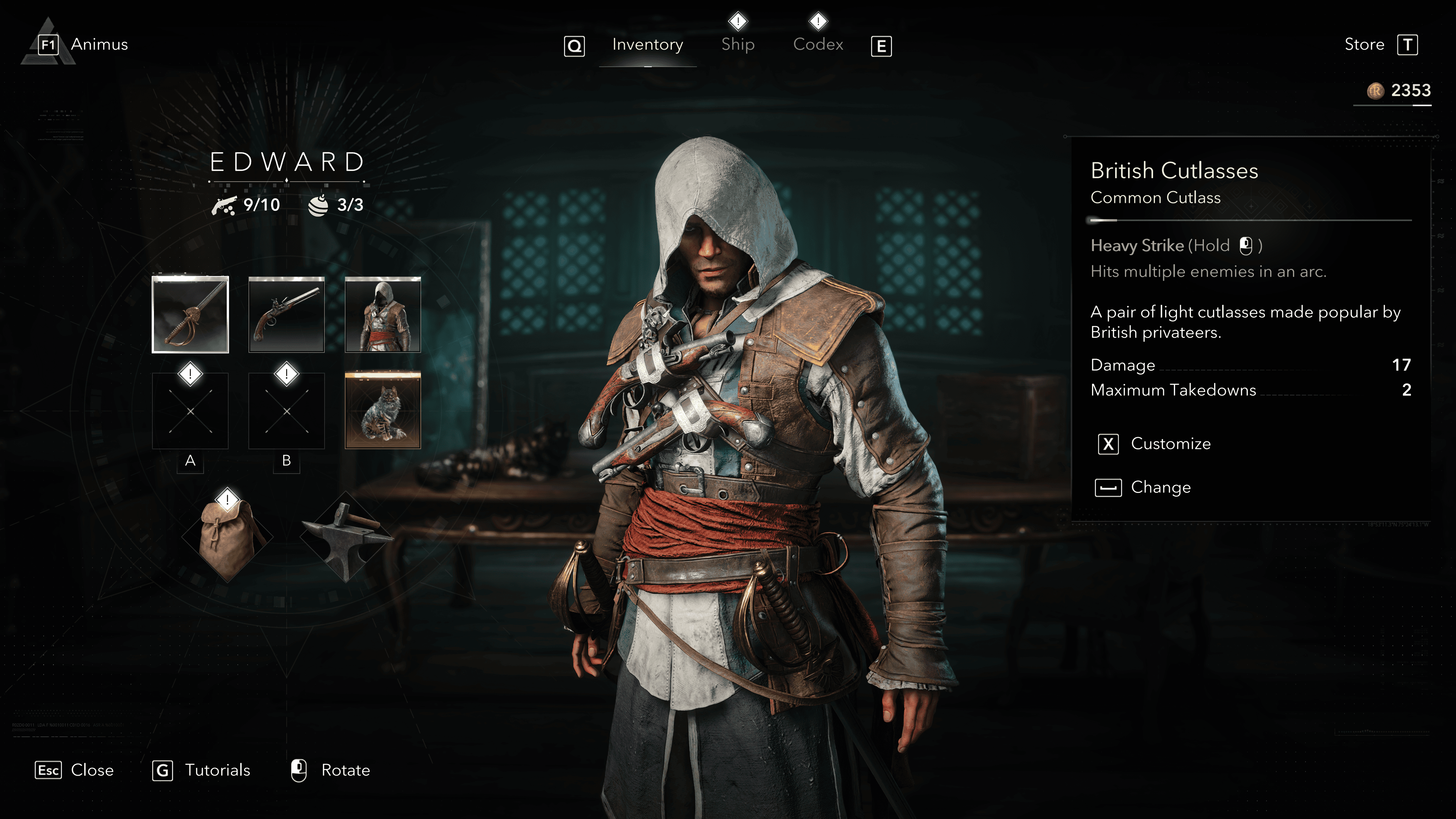Assassin's Creed Black Flag Resynced pause menu inventory