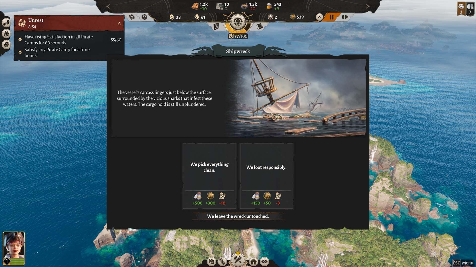 An event with two tough choices in Corsair Cove.