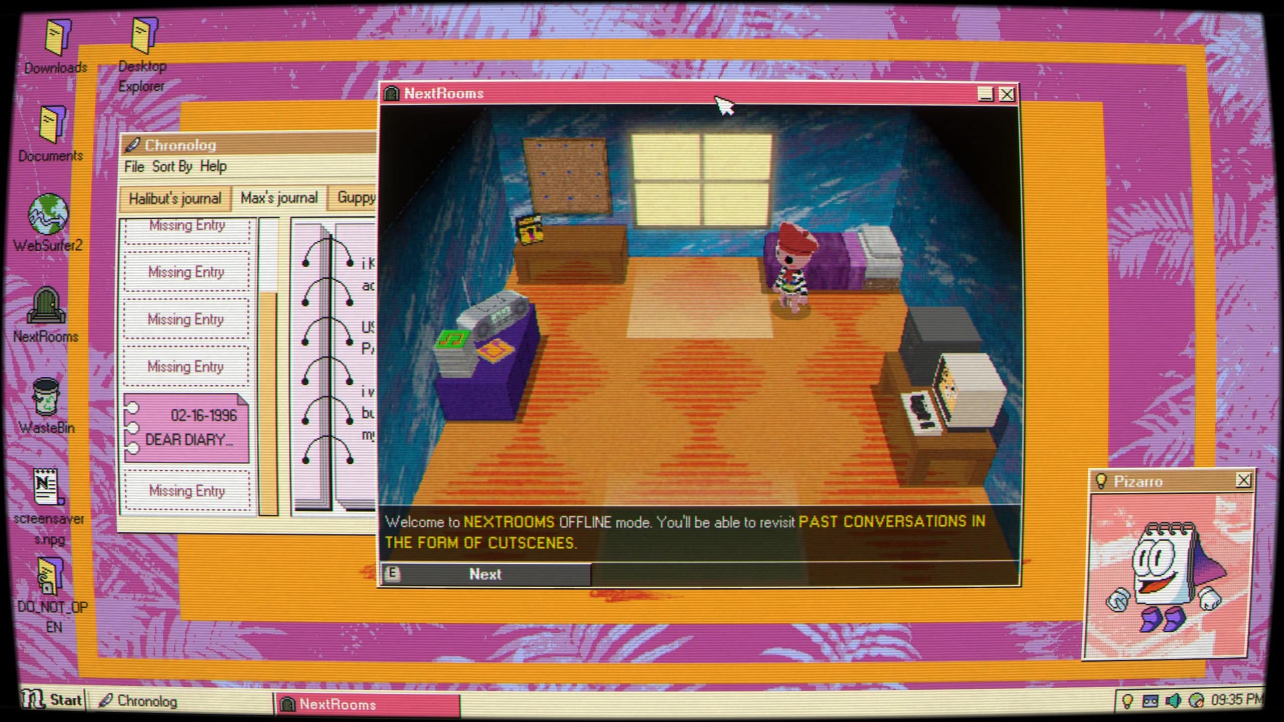 A screenshot of the chatroom virtual world program in Desktop Explorer.