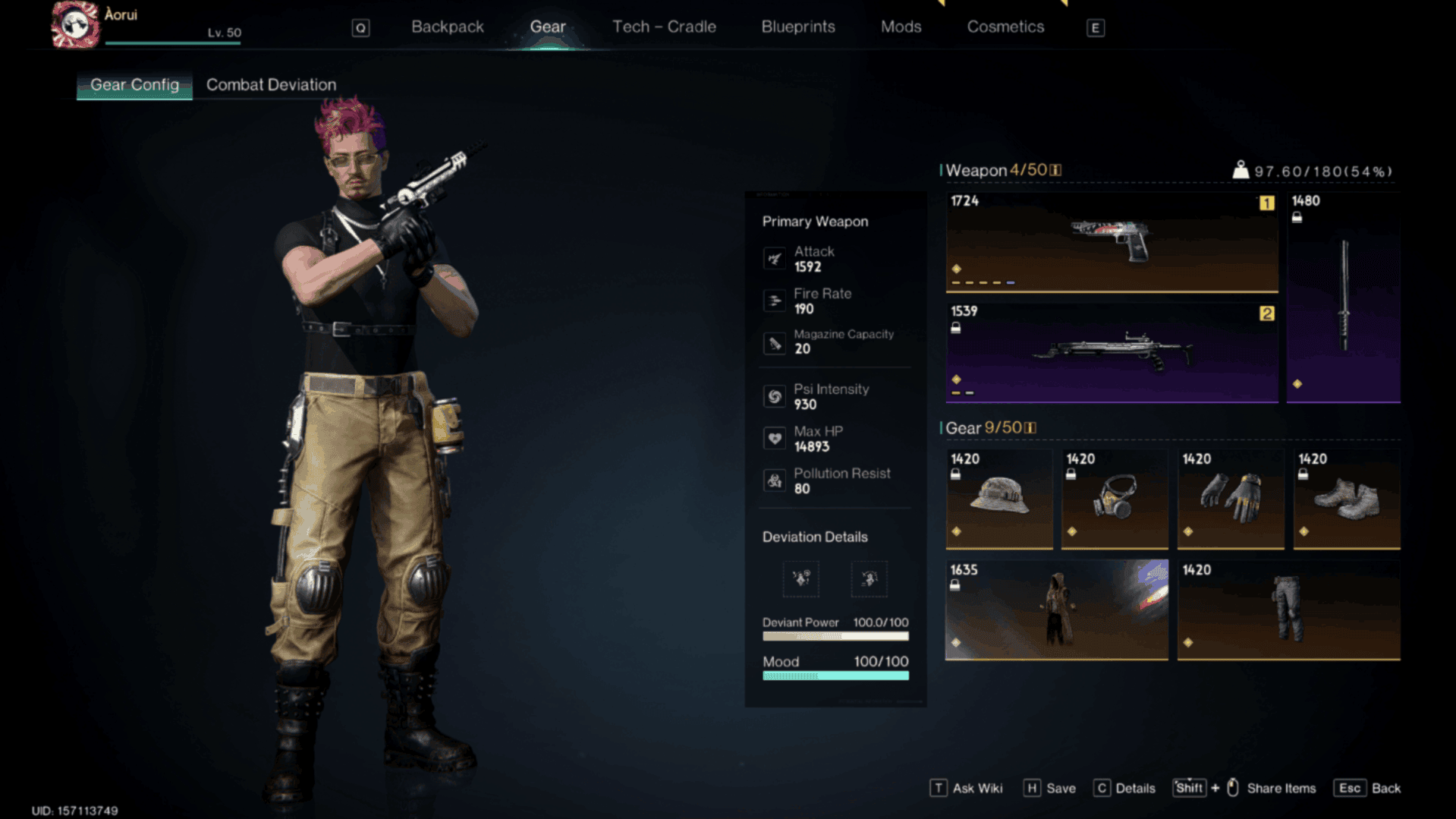 The gear screen from Once Human.