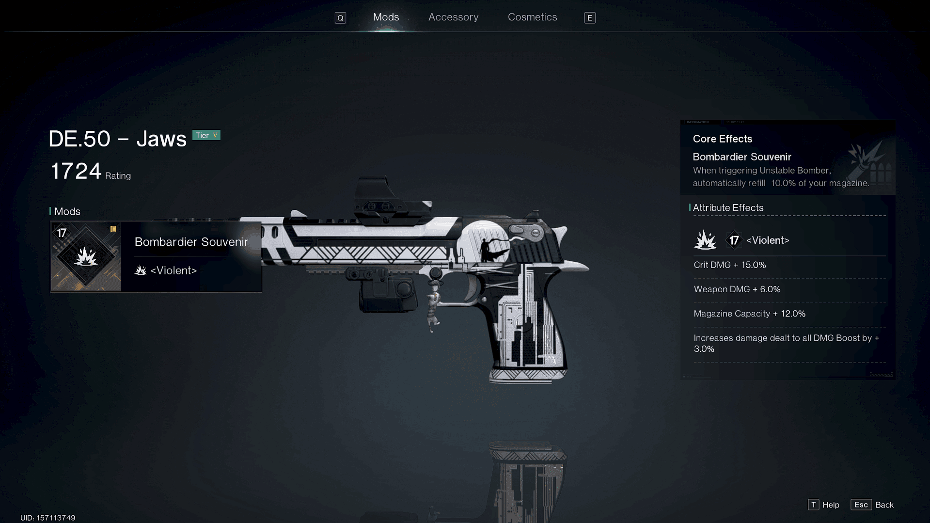 A screenshot of the Jaws and the Bombardier Souvenir mod in Once Human