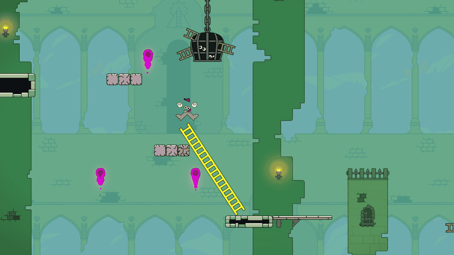 Ladder Lad jumping off a ladder onto crumbling platforms